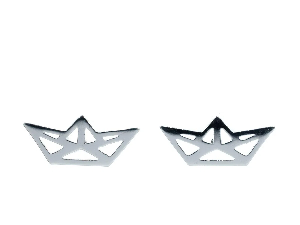 Miniblings Orecchini a bottone a barca plug origami barca di carta pieghevole arte nave argento - Orecchini fatti a mano gioielli di moda I spina orecchini
