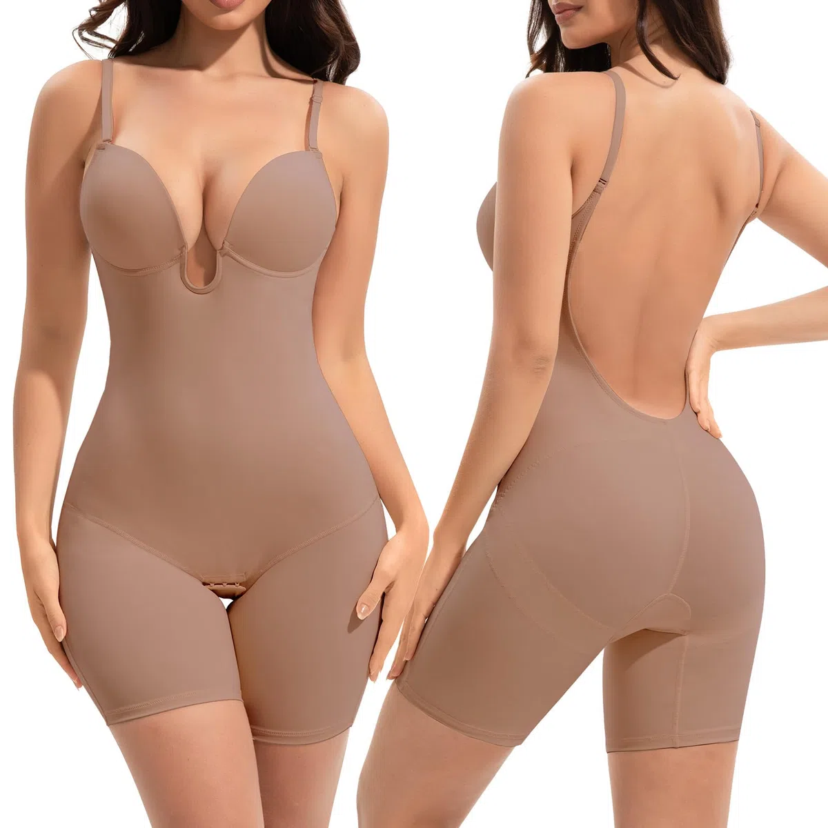 Slimers Backless Shapewear Controllo della pancia: Body modellante con scollo profondo a schiena bassa - Reggiseno snellente integrato modellante per tutto il corpo donna