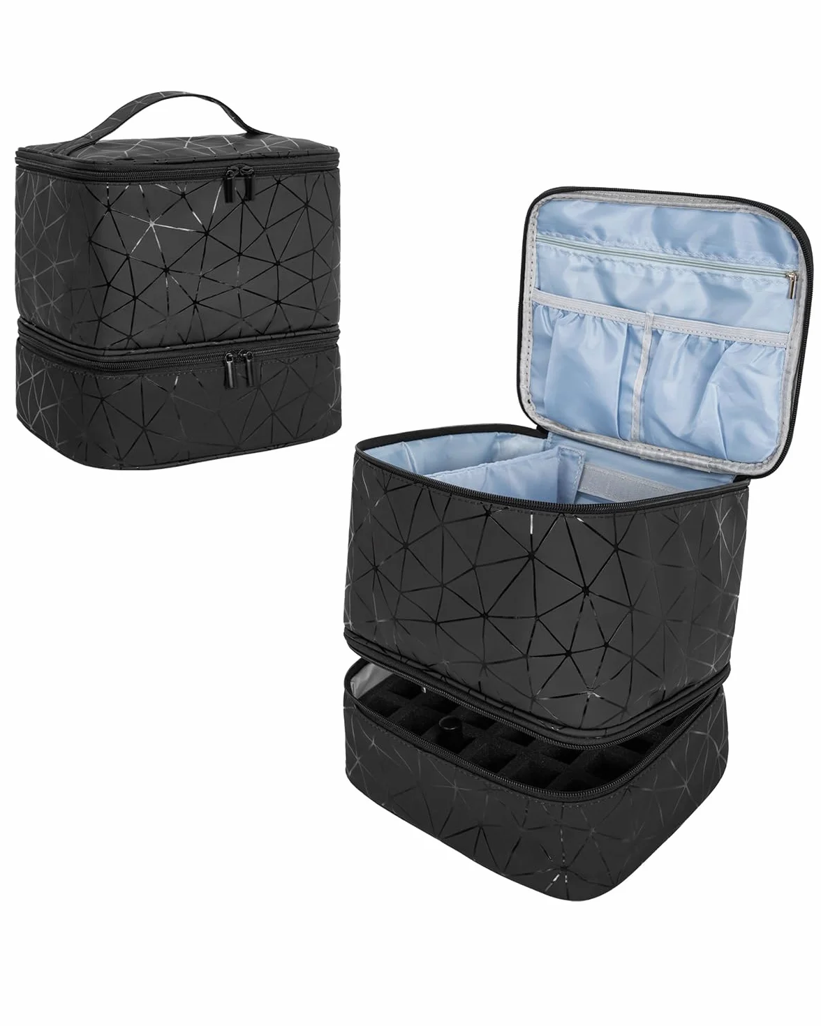 OUUTMEE Borsa per unghie a doppio strato per 30 bottiglie, custodia portatile per smalto per unghie, adatta per la conservazione di prodotti per la cura delle unghie (nero)