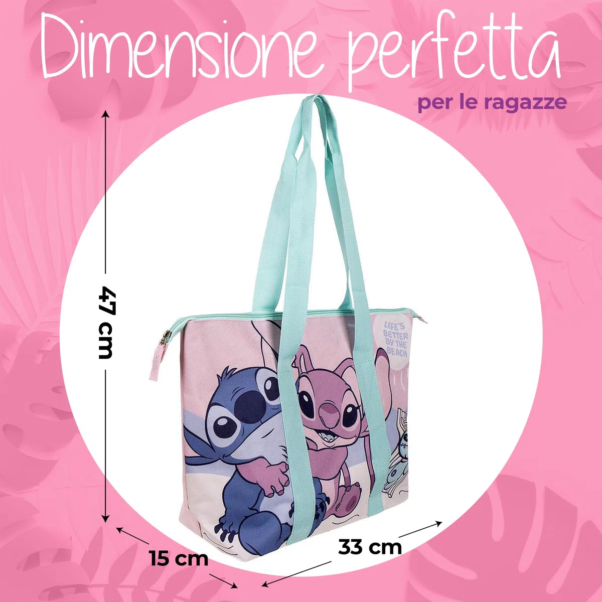 Borsa Stitch Regalo per Bambina e Ragazza – Grande Borsa Mare con Zip – Perfetta per Spiaggia e Vacanze