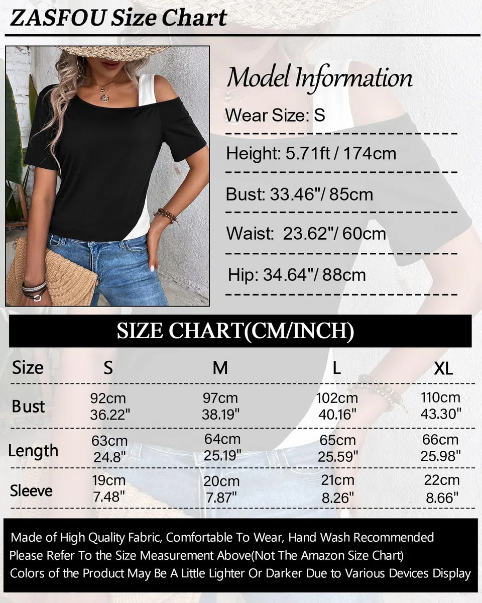 ZASFOU Donna Magliette Top Estive Camicia Elegante Manica Corta T Shirt Spalle Scoperte Tunica Blusa Camicetta