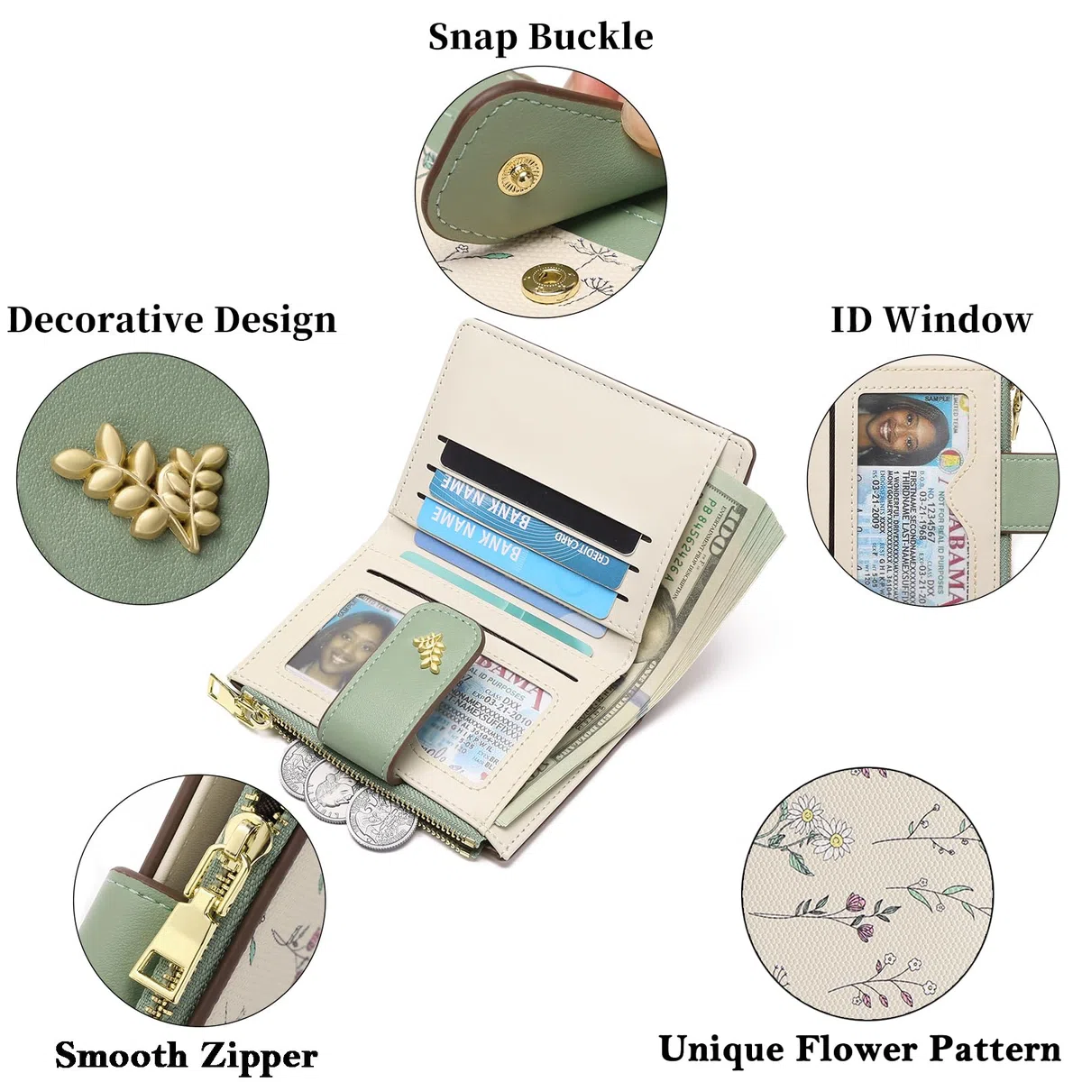 GAEKEAO Portafoglio Donna Piccolo RFID Blocking Leather Bifold Zipper Pocket Wallet Titolare di Carta di Credito con Finestra ID