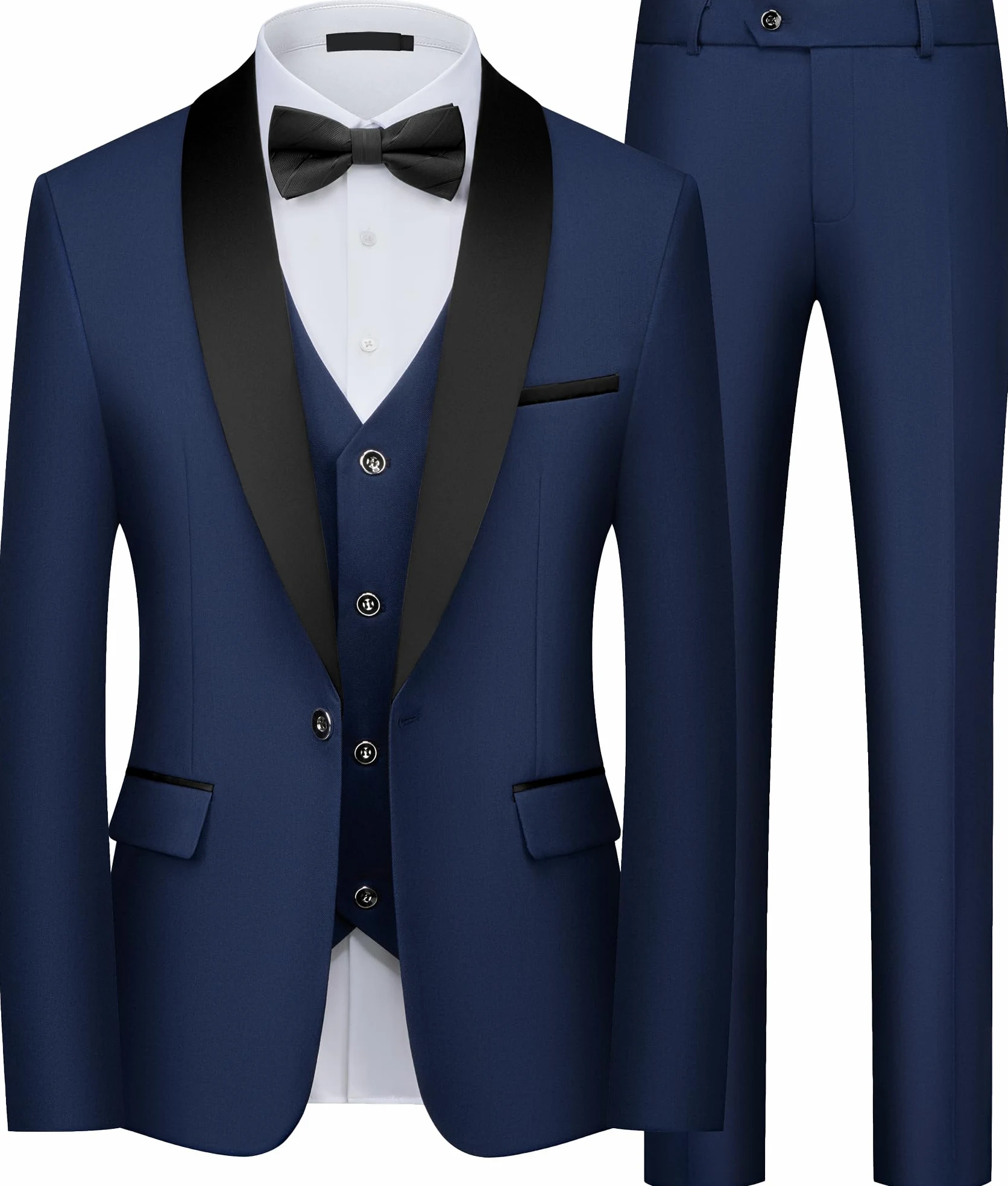 Abito Uomo Slim Fit 3 Pezzi, Elegante Smoking con Bavero a Scialle e 1 Bottone, Completo da Cerimonia per Matrimonio Sposa e Gala Giacca, Gilet e Pantaloni