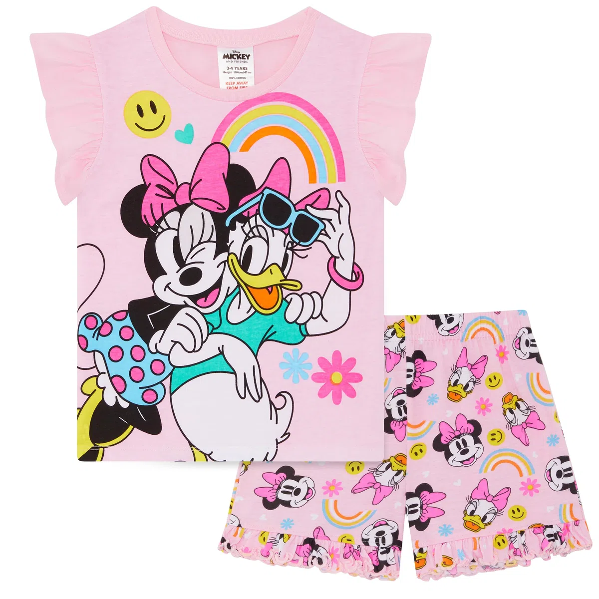 Minnie Mouse & Daisy Duck Girls 100% Cotone Pettinato Set Pigiama Corto