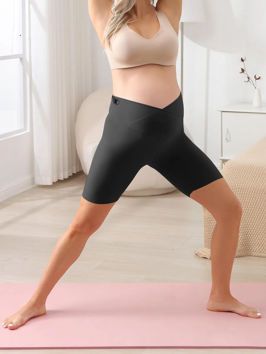 Pantaloncini Premaman,Regolabile Leggings Corti da maternità da Donna,Estivi Pantacollant Gravidanza sopra la Pancia Nero L