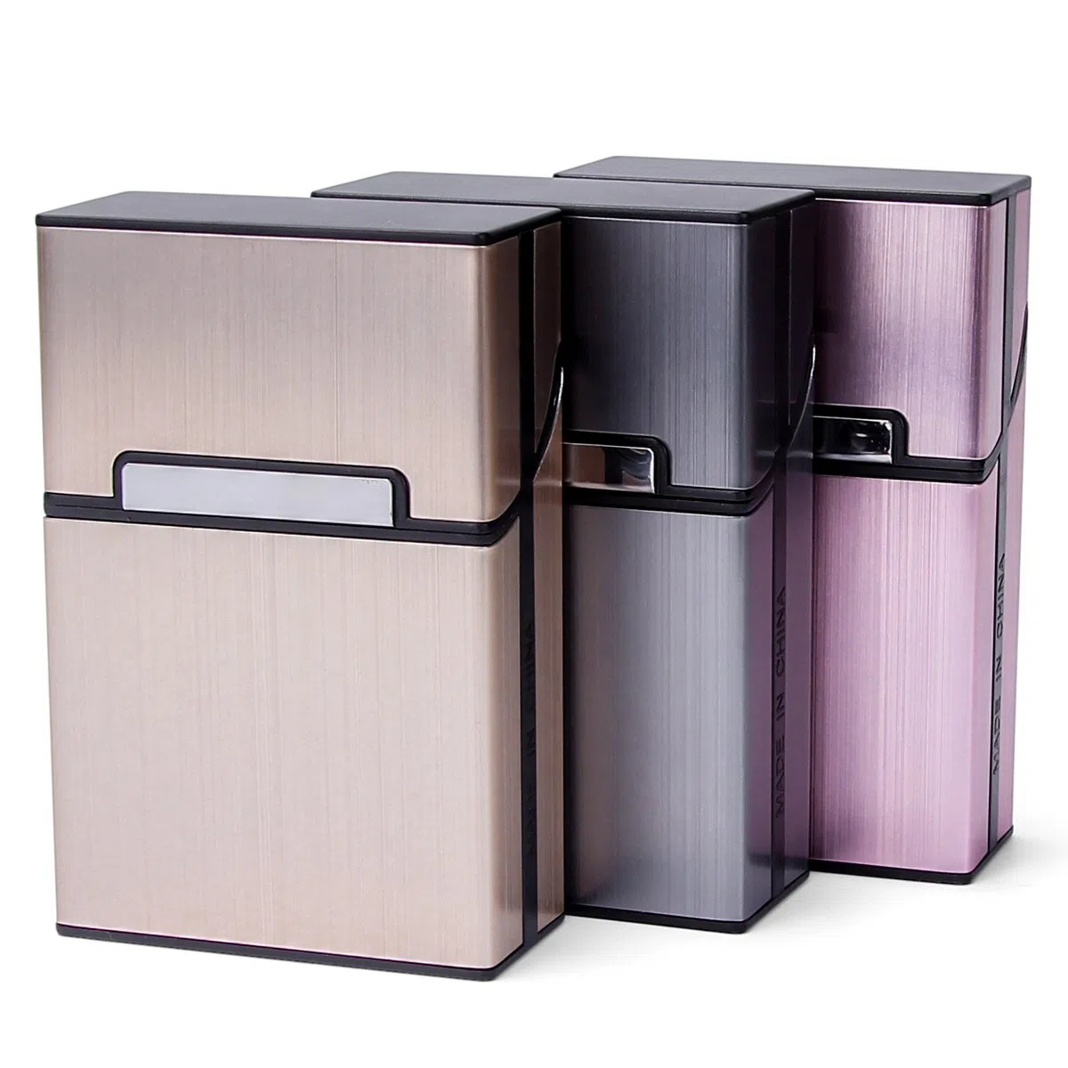 LAOYE 3 Pezzi Portasigarette in Metallo con Chiusura Magnetica in Alluminio Portasigarette da Donna Uomo Leggero ed Elegante per 20 Sigarette (Grigio + Oro Rosa + Champagne)