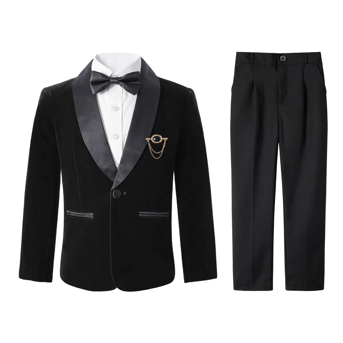 LOLANTA Abito di Velluto per Bambino, Set Formale in 4 Pezzi per Cerimonie, Matrimoni e Balli di Fine Anno con Blazer, Pantaloni, Camicia e Papillon