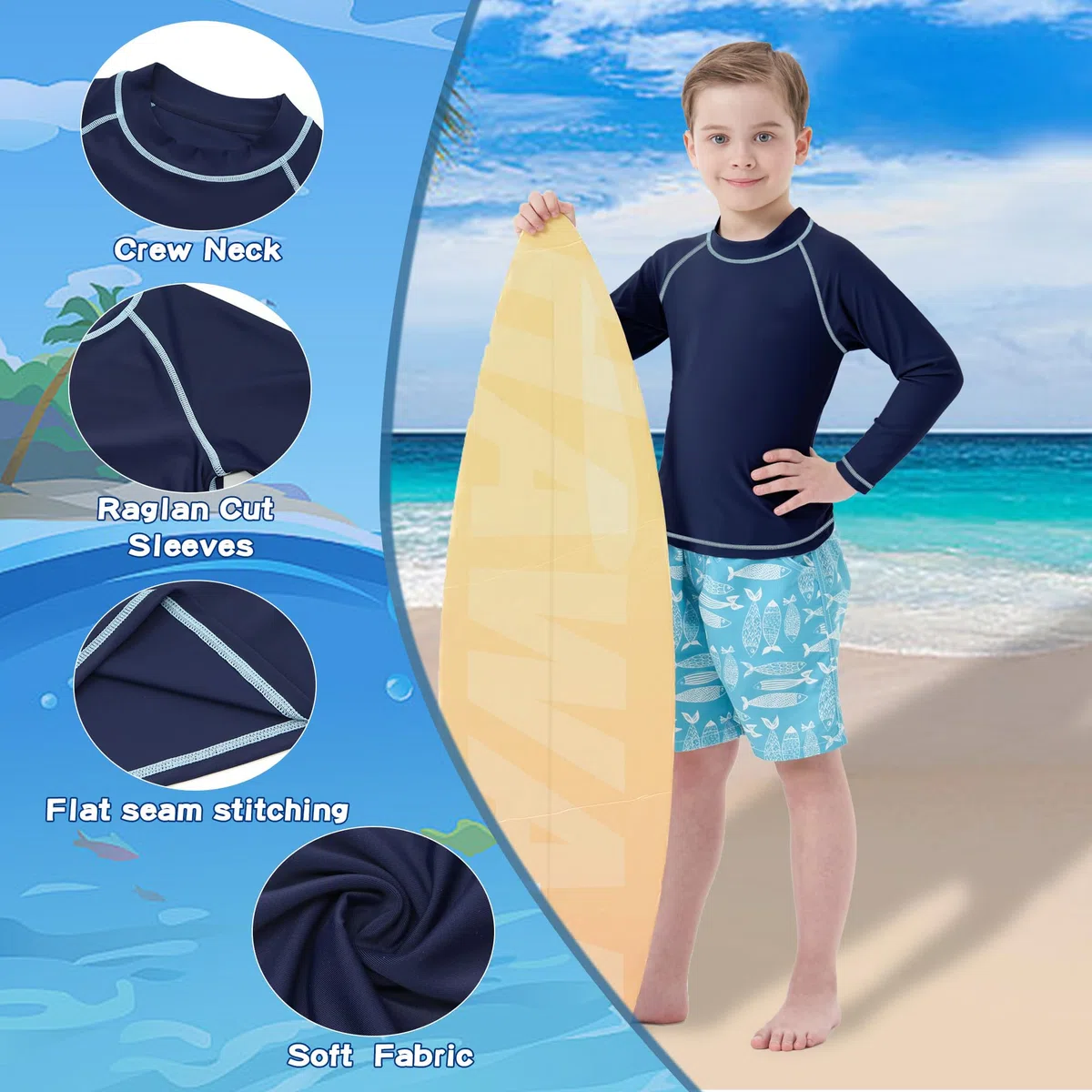 MEETWEE Maglietta da Nuoto/Muta Rash Guard per Bambini,Manica Lunga/Corta,Protezione UV,Tessuto Asciugatura Rapida,Ideale per Nuotare,Spiaggia e Sport Acquatici.