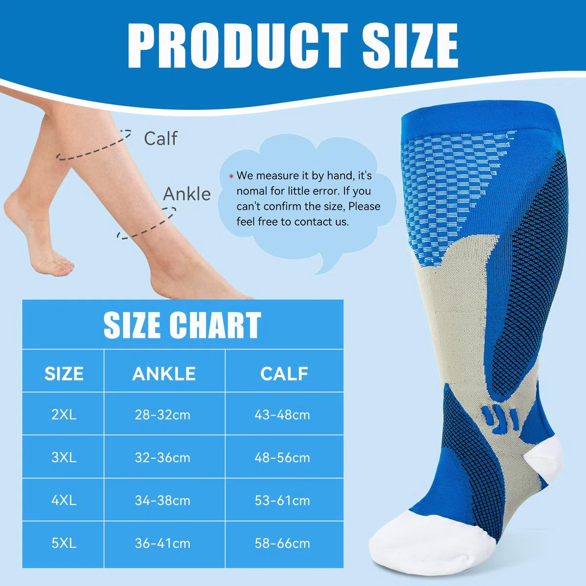 LEOSTEP 2XL-5XL Plus Size Calzino di compressione per uomini e donne Largo vitello (3 coppie) tubo lungo antiscivolo ideale per corsa, ciclismo, escursionismo Calzine di viaggio