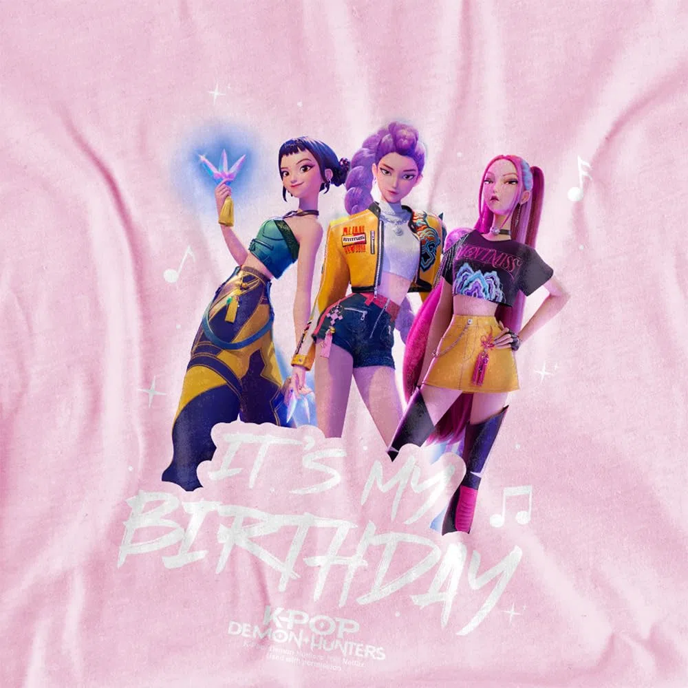 KPOP Demon Hunters KPOP Demon Hunters Huntrix It's My Birthday Group Kids T Shirt, Pink T-Shirt Unisex - Bambini e Ragazzi (Pacco da 1)