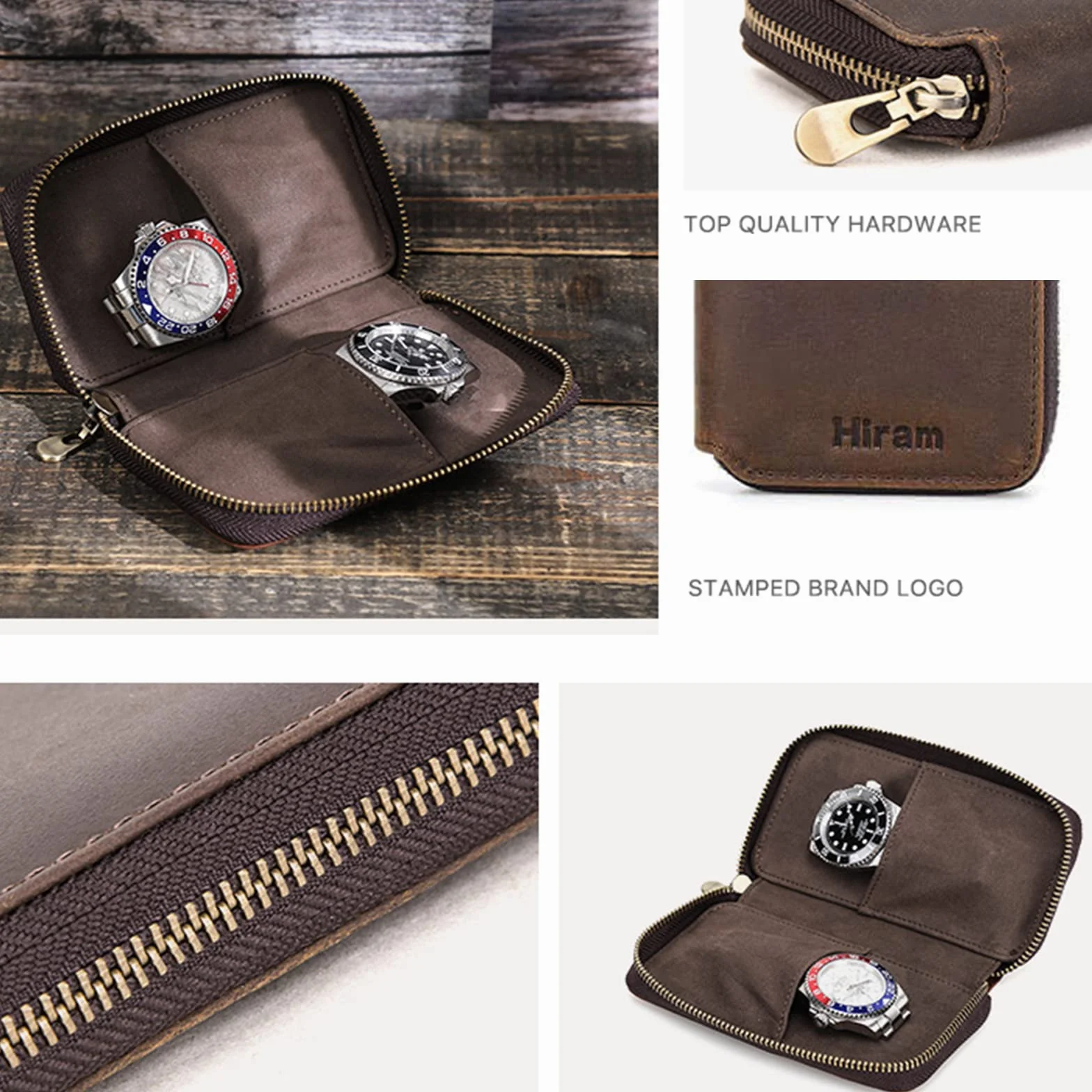 Hiram Custodia per orologio da polso 2 pezzi, portatile in vera pelle da viaggio, per coppia
