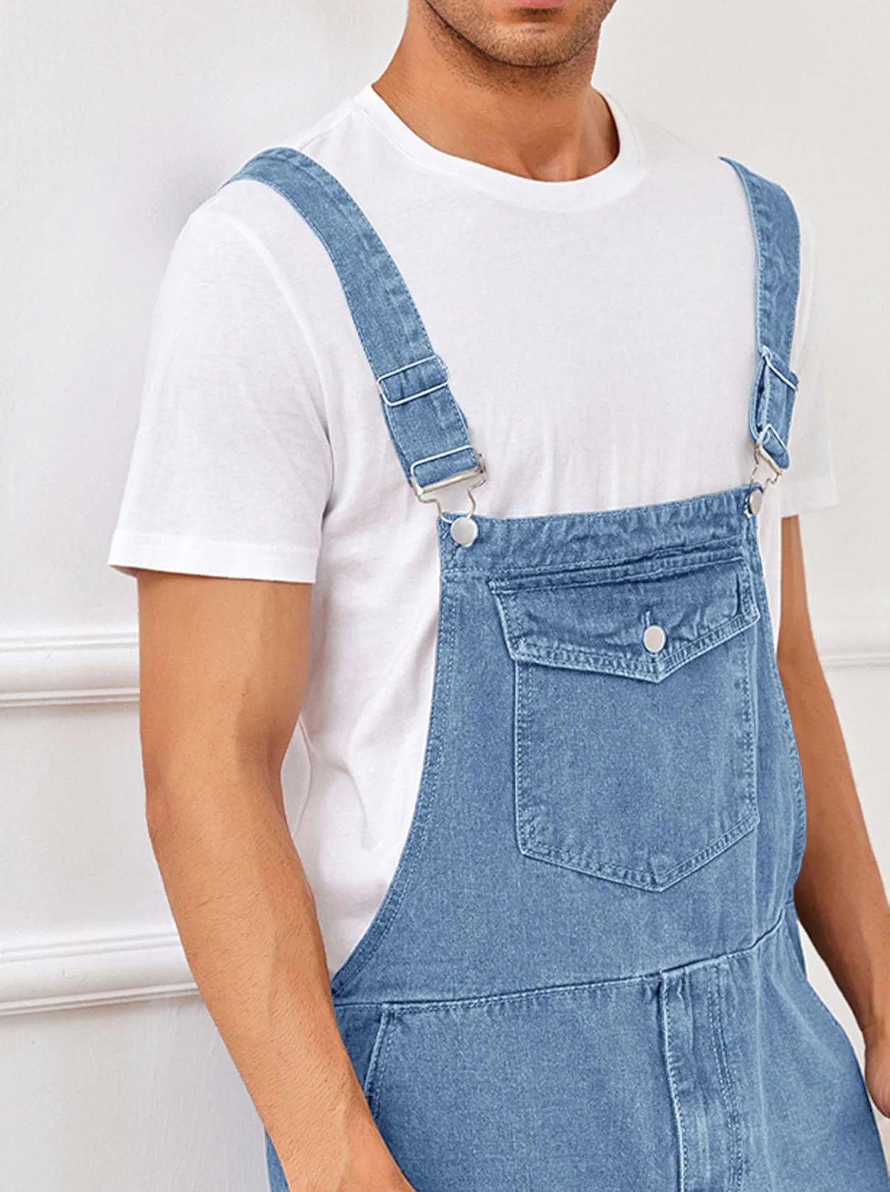 Runcati Tuta da uomo in denim, estiva, regolabile, casual, casual, vestibilità ampia
