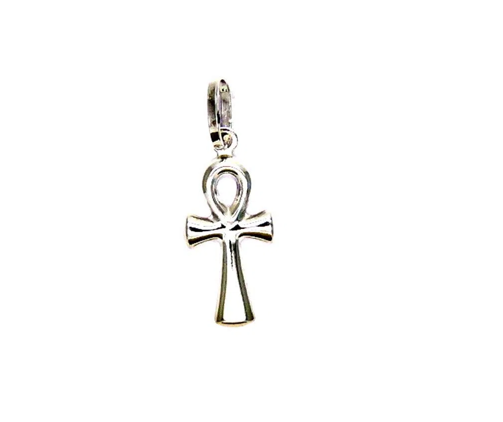 Ciondolo Oro Bianco 18kt (750) Pendente Piccola Croce della Vita Uomo Donna Bambini