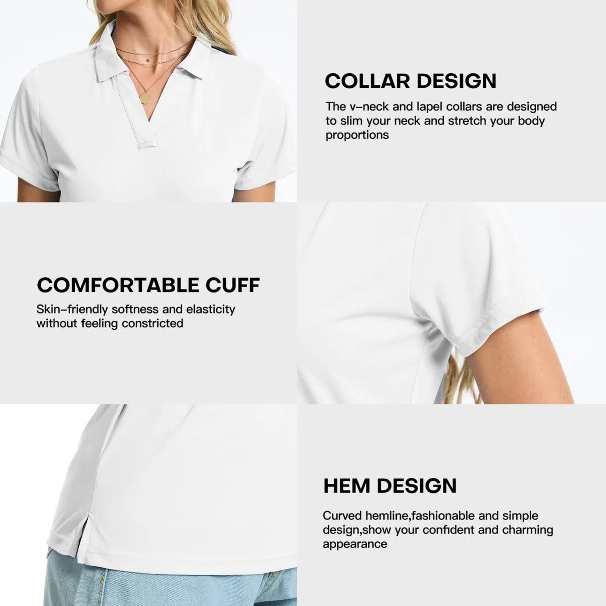 Polo da donna Golf Tennis Top UPF 50+ Manica Corta Asciugatura Rapida UV Shirt V-Neck Sport T Shirt