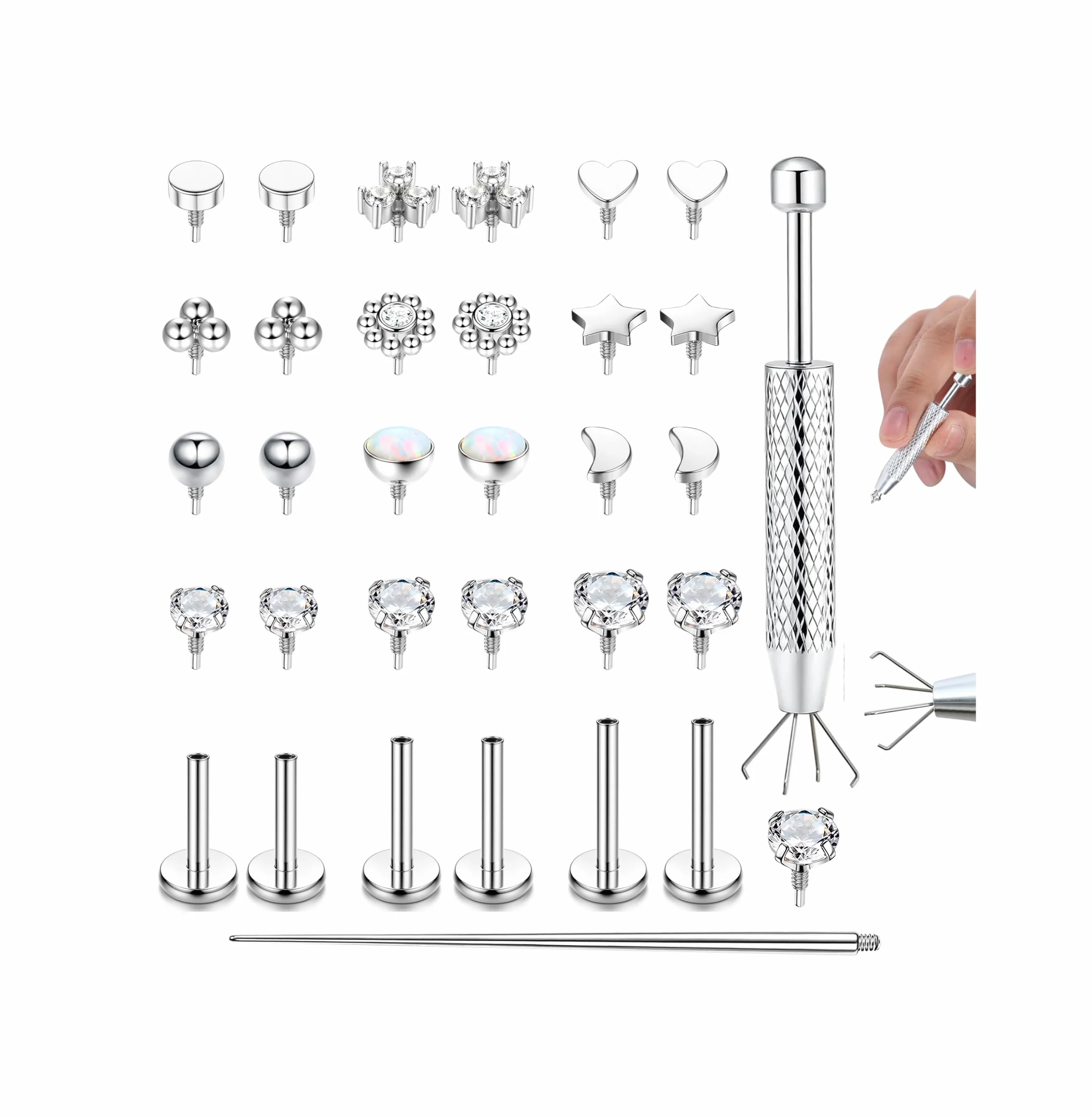 ADRAMATA 16G/18G Piercing Helix Labret Filettato Internamente Trago Orecchio Labbro CZ Ipoallergenico Orecchio Naso Medusa Cartilagine Helix Piercing Naso - 6/8/10MM