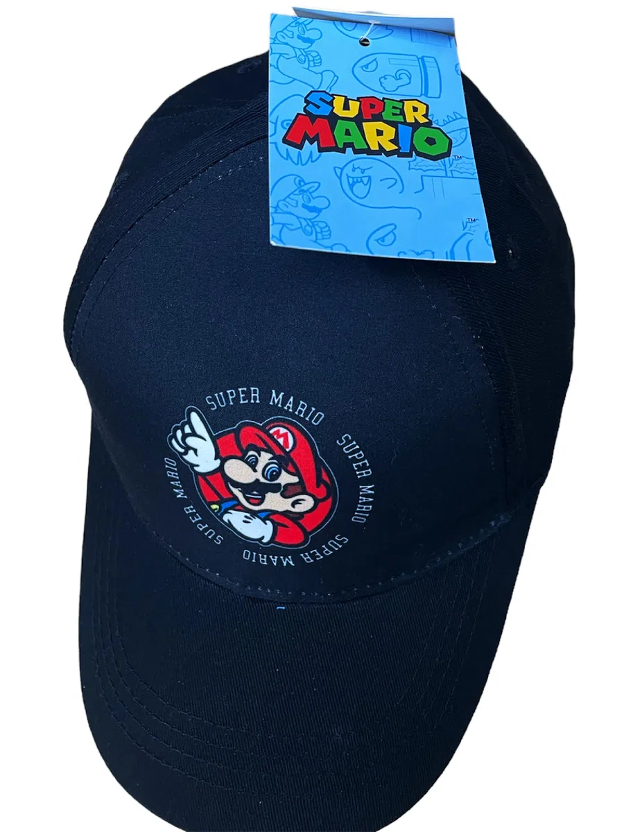 Cappello Super Mario. Logo Mario. Cappellino con Visiera da Bambino. Cappellino da Baseball Nero. (IT, Numero, 52, Nero)