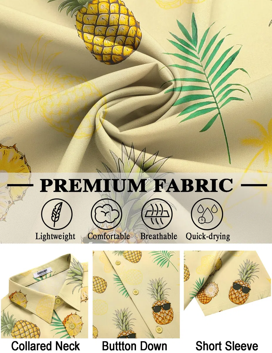 COOFANDY Camicia A Maniche Corte da Uomo Camicia Hawaiana Camicia Estiva Tropicale Leggere Camicia Floreale con Bottoni Camicia da Spiaggia