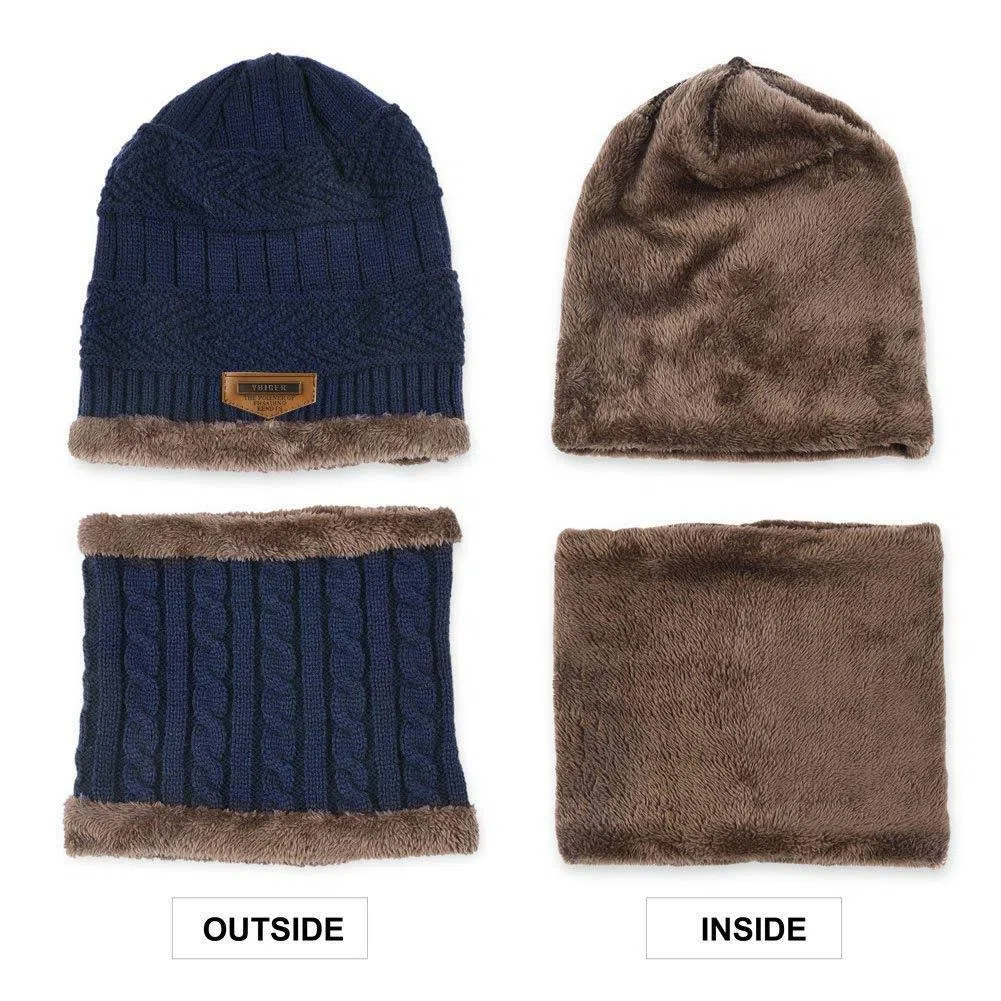 byou Cappello Uomo Invernali in Maglia con Sciarpa,Sciarpe da Sci all'aperto e Set Sciarpa con Fodera in Pile per Unisex per Interni e Sport all'aria Aperta