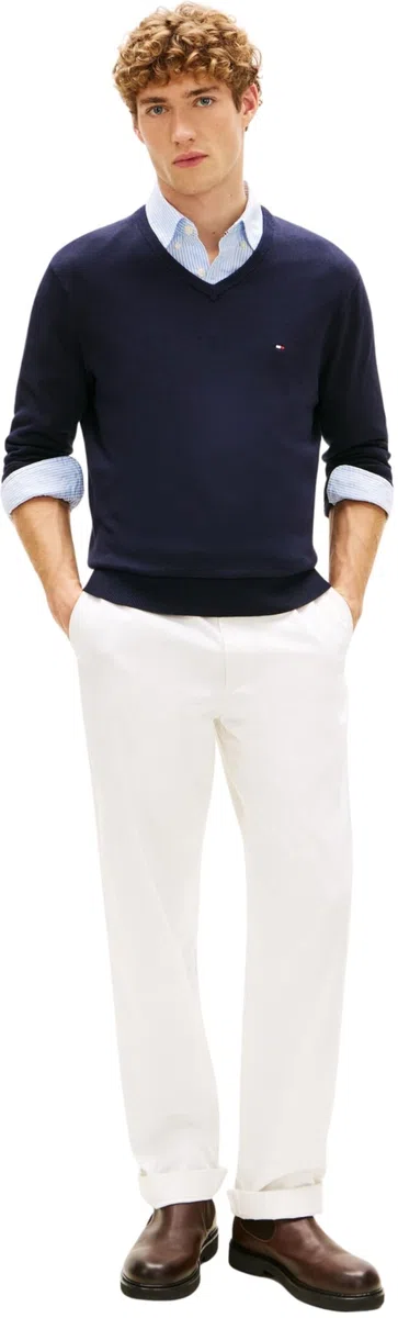 Tommy Hilfiger Maglione da Uomo Essential Cotton con Scollo a V MW0MW42249DW5004, Blu, L