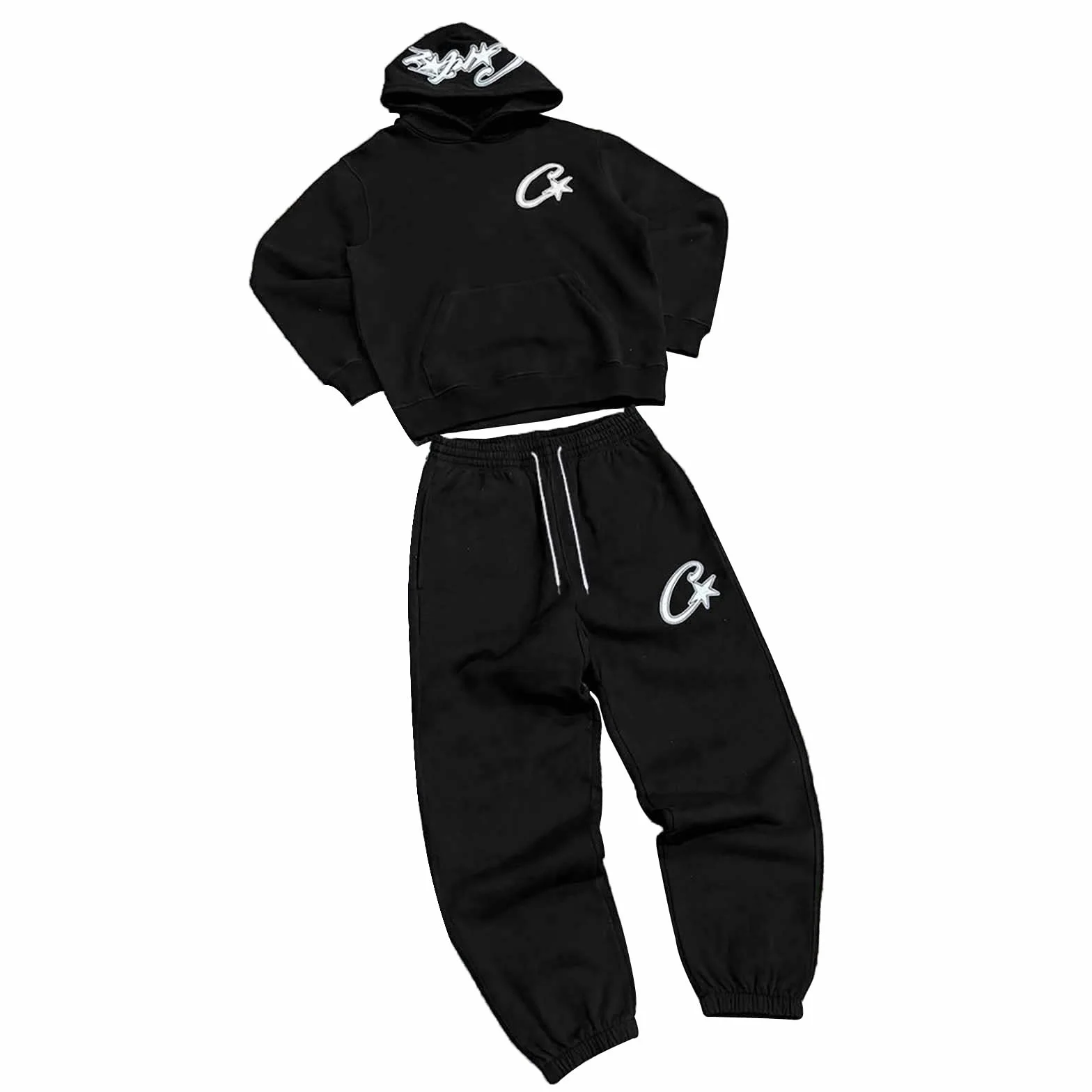 Tuta da jogging da uomo e donna, unisex, in cotone, con cappuccio e pantaloni da jogging, set comodo, per il tempo libero, streetwear, 2 pezzi