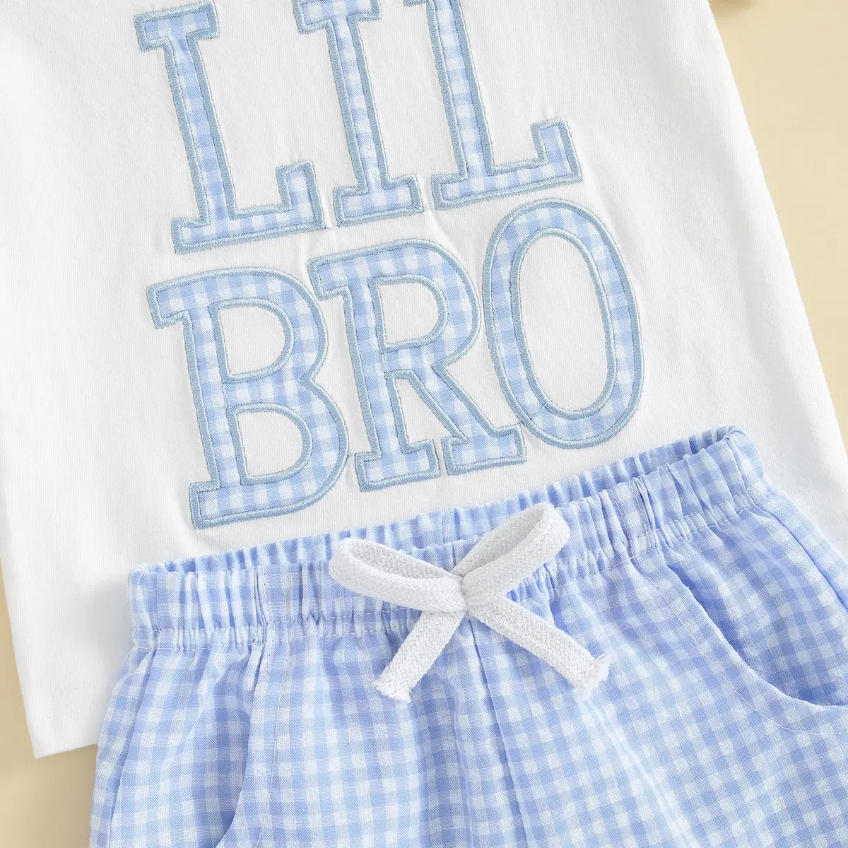Set di vestiti per bambini con ricamo, Lil Bro, a maniche corte, Big Brother, plaid, 2 pezzi, neonati, estate, fratello e sorella