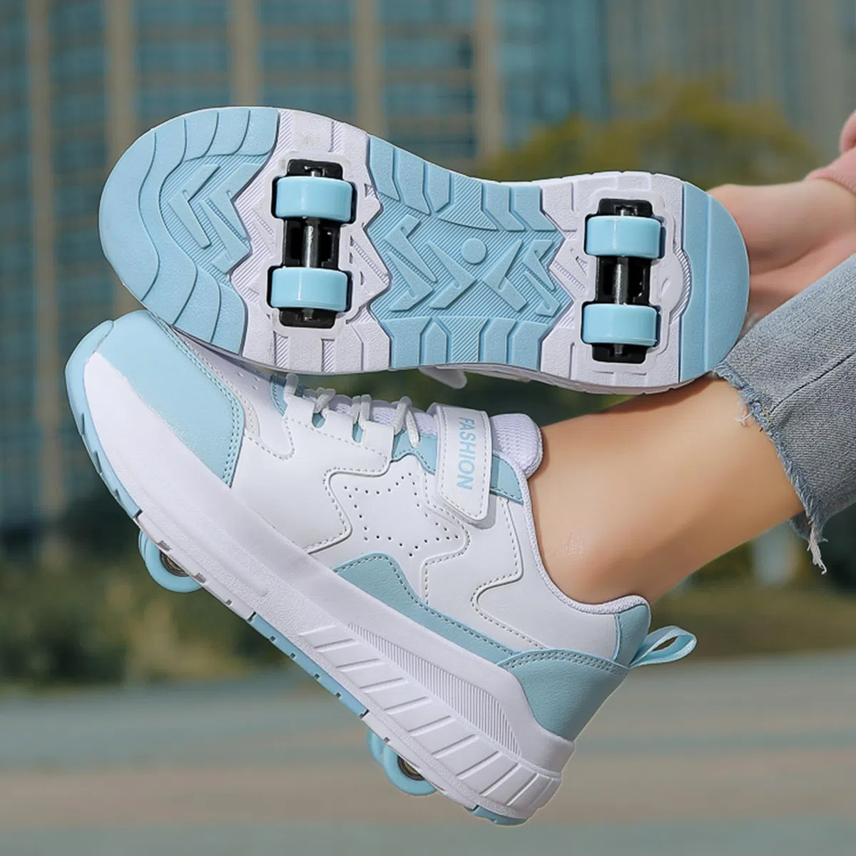 FANSU Scarpe con Rotelle Bambina Bambino, Ragazzi Scarpe Pattini con 4 Ruote Scomparsa, 2 in 1 Multisport Running Sneakers Scarpe con Ruote Unisex Ragazze