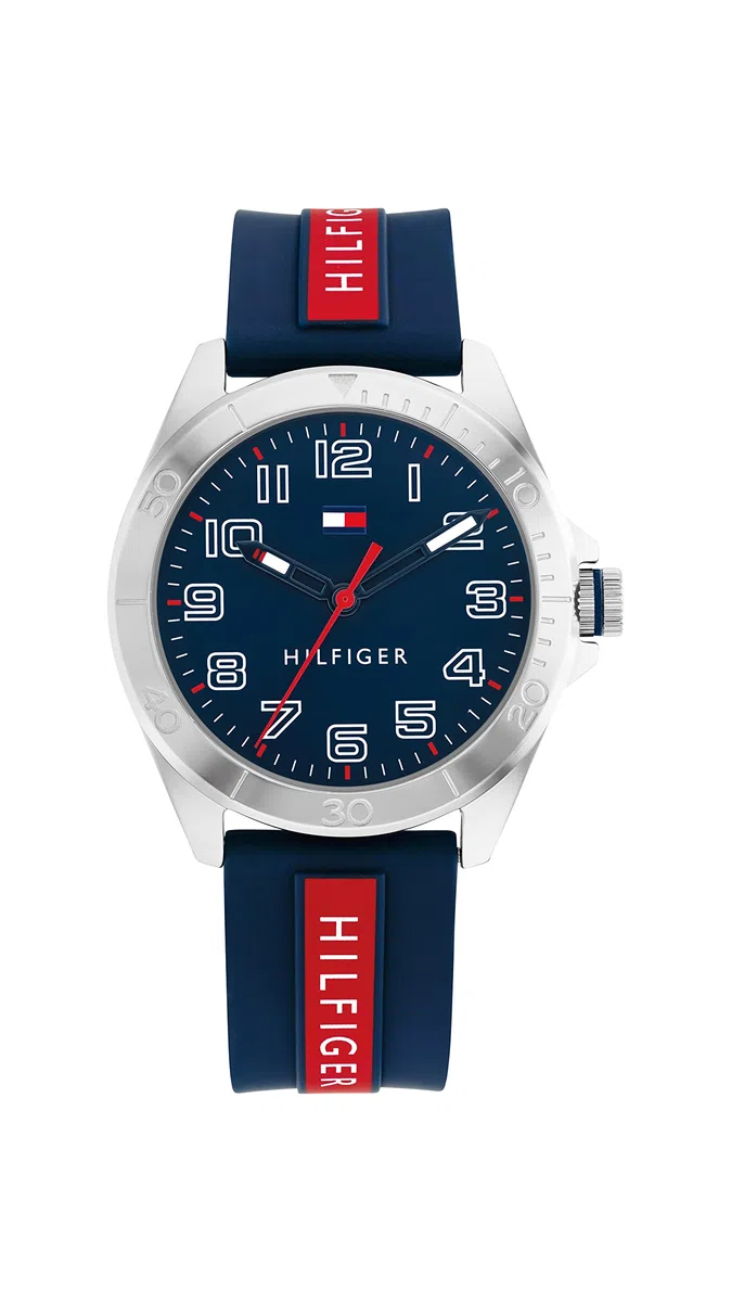 Tommy Hilfiger Orologio con Movimento al Quarzo a Tre Lancette per i Giovani con Cinturino in Acciaio Inossidabile o in Silicone – Disponibile in Argento, Blu, Rosa o Nero