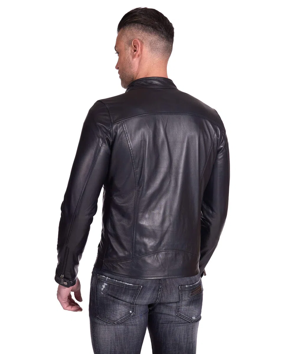 D'Arienzo Giacca Pelle Marrone Uomo Giubbino Moto Vera Pelle Made in Italy Hamilton