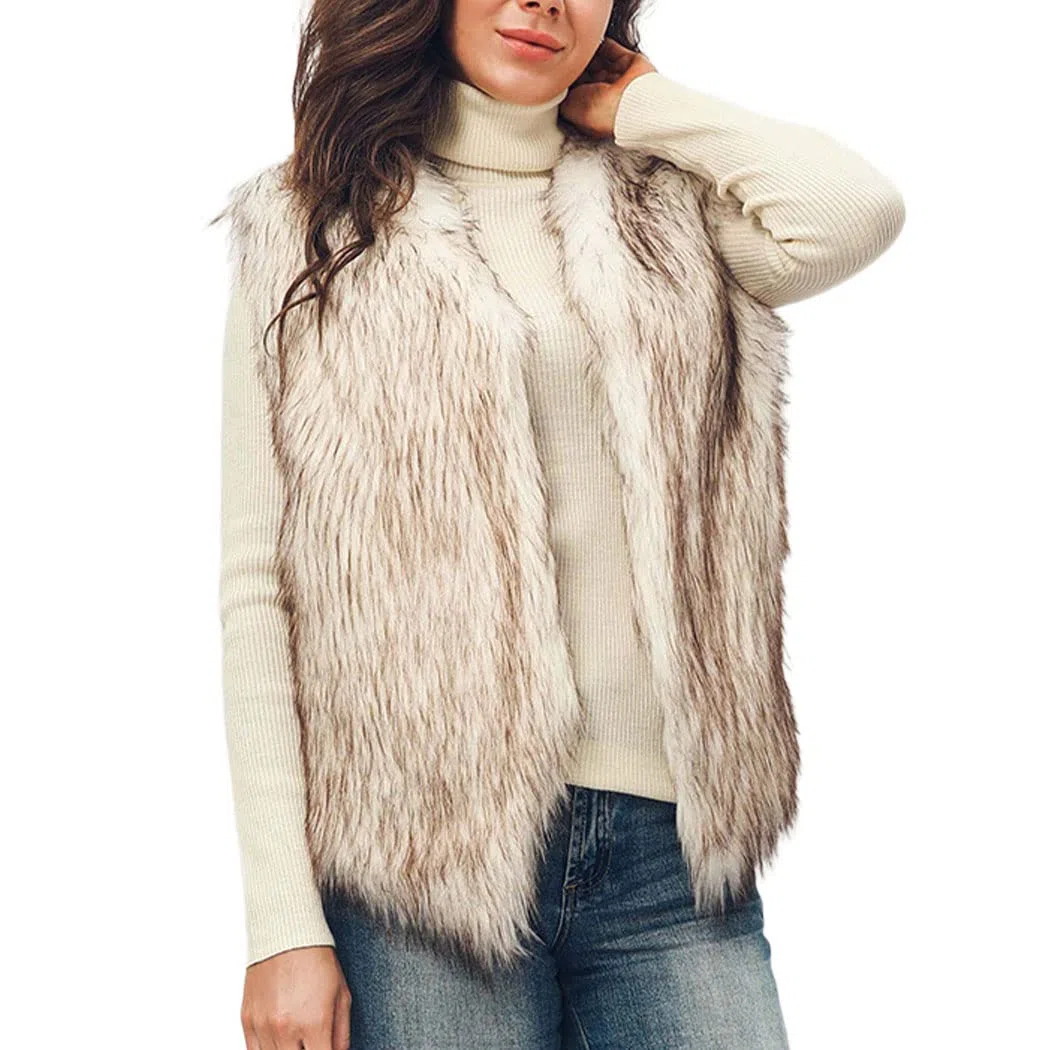 Gilet in pelliccia sintetica da donna Cappotto corto senza maniche Cappotto invernale Gilet caldo per la primavera, l'autunno e l'inverno