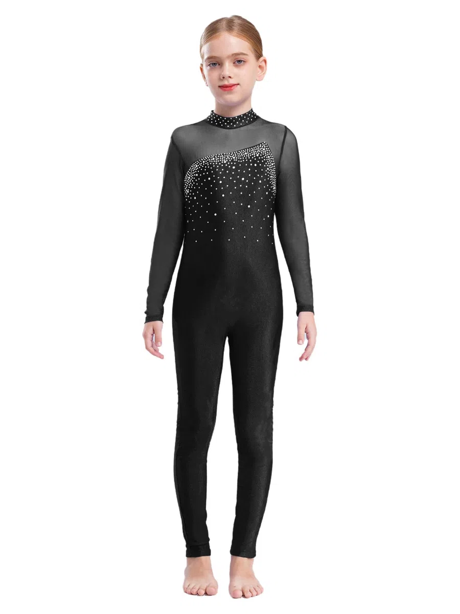 YiZYiF Body per Bambina Tuta da Ginnastica Artistica Pattinaggio Maniche Lunghe Jumpsuit Patchwork Sportiva Body da Danza Leotards da Balletto
