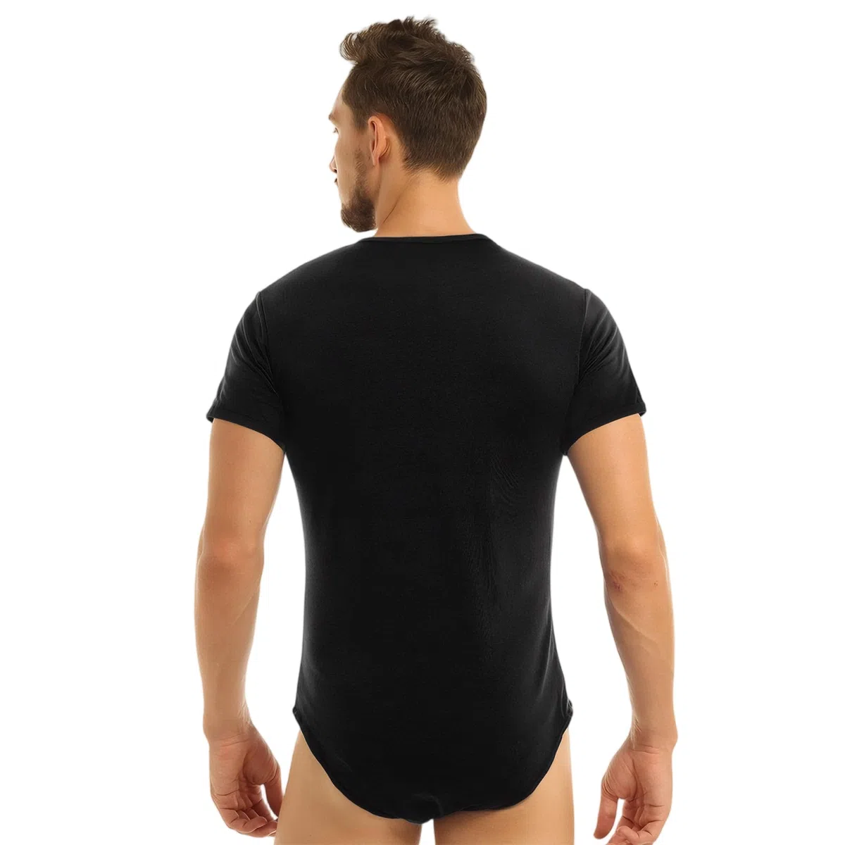 Pigiama Intero da Uomo, Body a Maniche Corte Nero, Tutina Uomo, Pigiama Monopezzo Henley Shirt, Abbigliamento da Notte