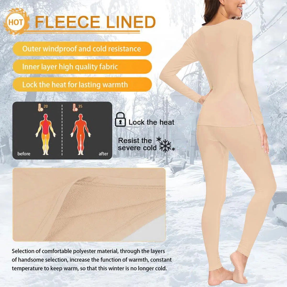 Intimo Termico Set Donna Invernale, Maglietta Manica Lunga e Pantaloni Termici, Magliette Caldo Set (Adatto a Peso Inferiore a 75kg)
