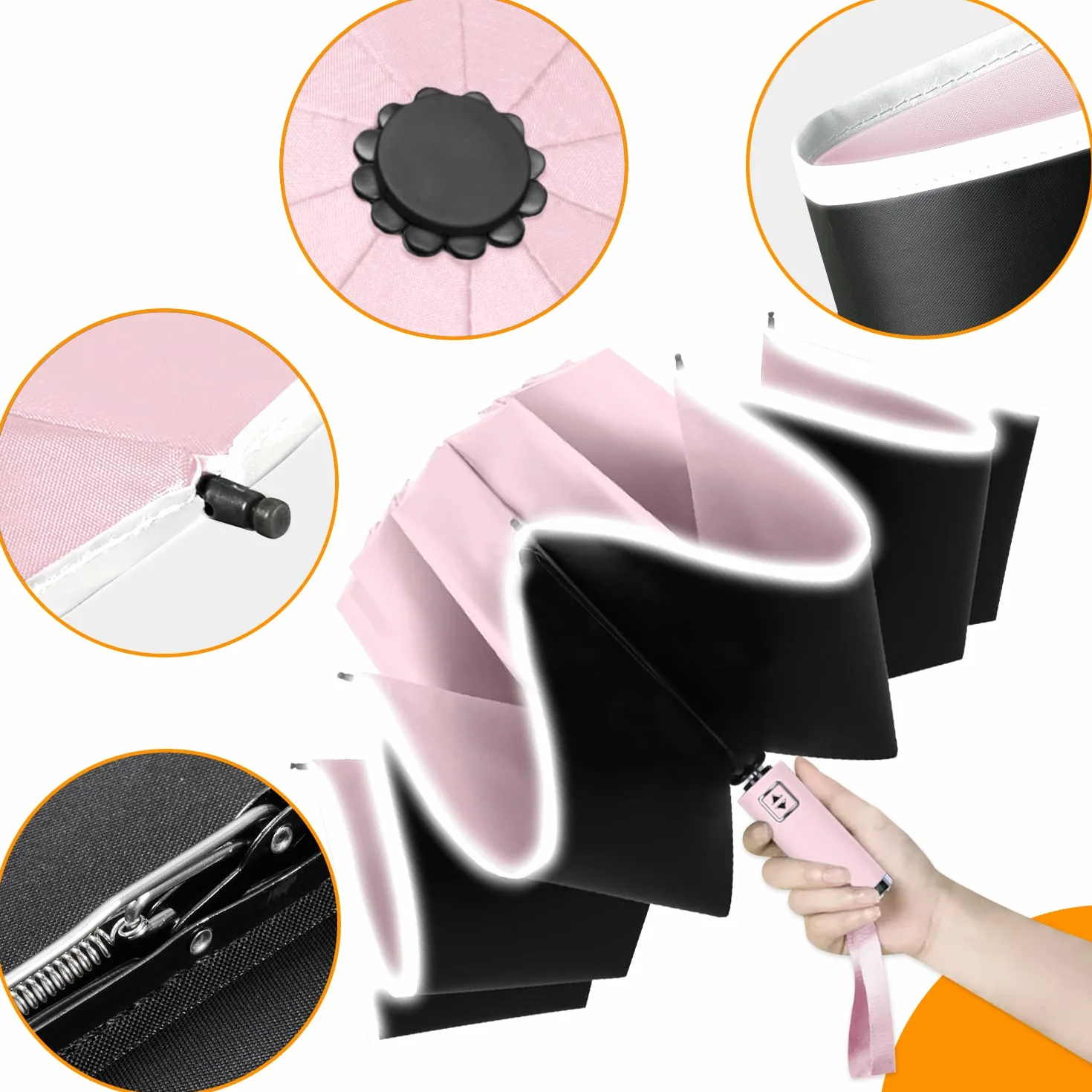 Poligono Ombrello Inverso Automatico, Ombrello Pieghevole Antivento, Ombrello Grande da Pioggia 10 Stecche Rinforzate per Uomo Donna, Diametro 105cm
