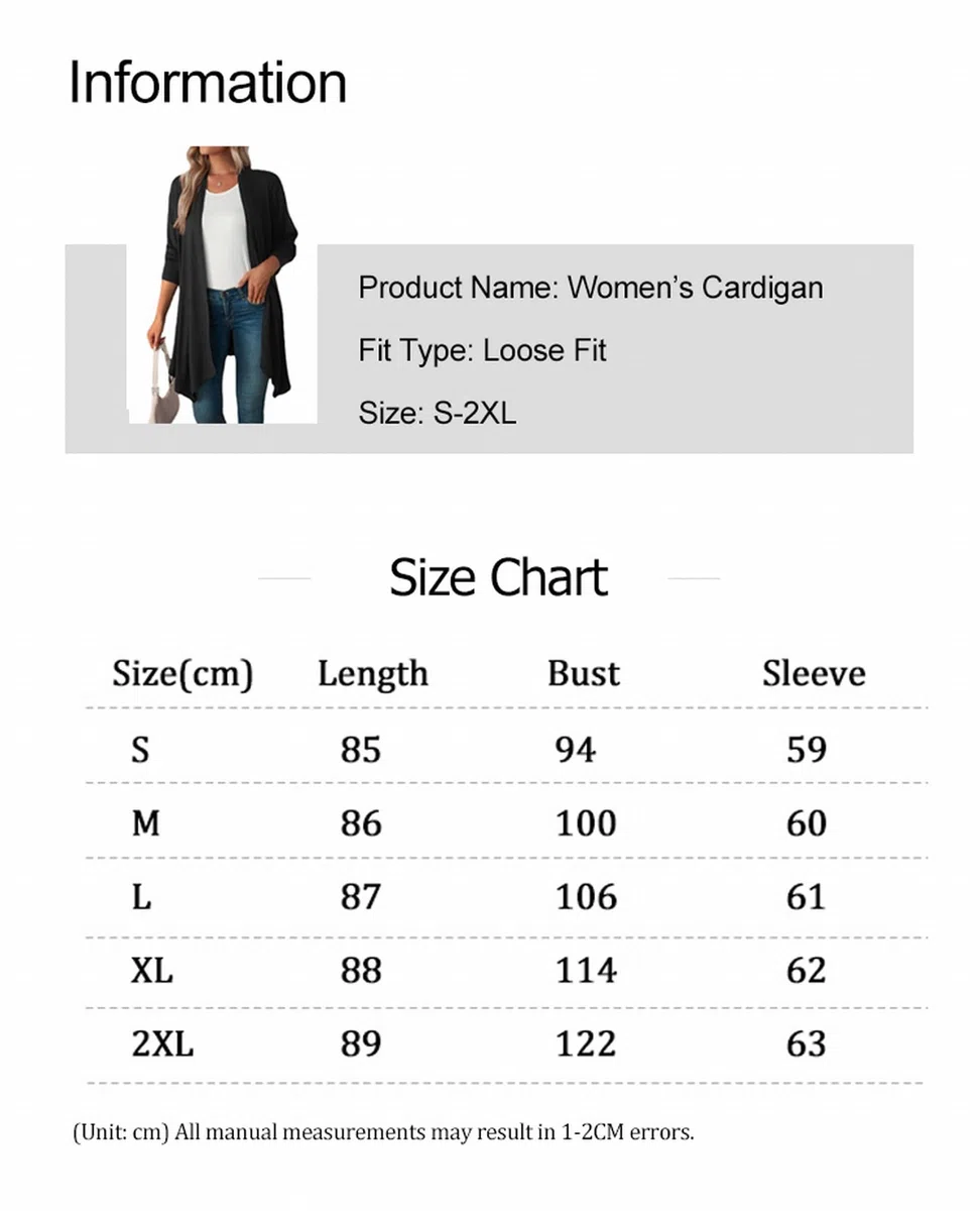 Cardigan Donna Lungo Manica Lunga Cardigan Leggero Estivo Autunnale Coprispalle Elegante Casual