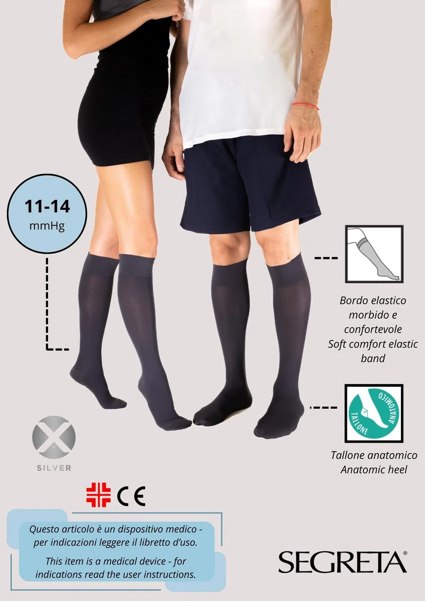 SEGRETA 00259 - Calza Compressione Graduata Uomo Donna, Calzino Riposante Unisex, Gambaletto con Soletta con Effetto Antimicrobico, Antistatico e Termoregolante, 11-14 mmHg