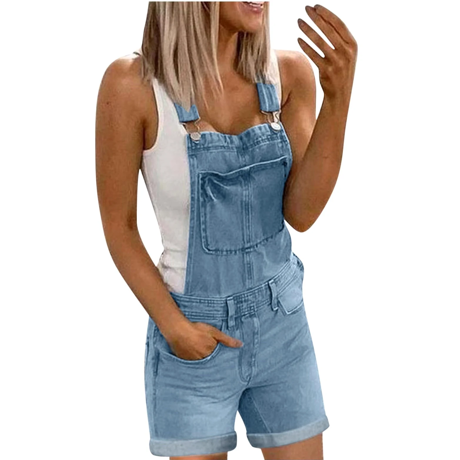 Generico Salopette Donna in Denim Lavato Tuta Jeans e alla per Un Attuale