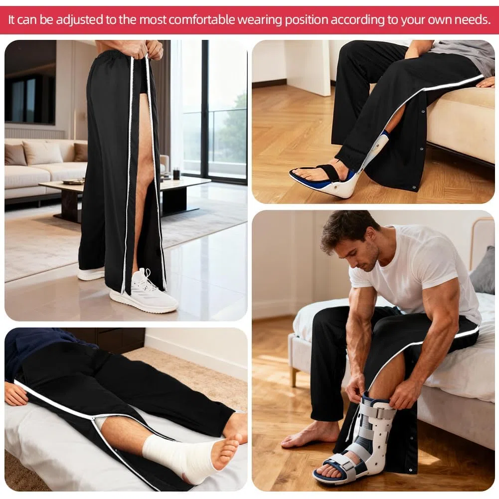 Pantaloni da Riabilitazione da Uomo, Pantaloni Sportivi Postoperatori con Cerniera Laterale, Uomo Reha Baggy Pantalone con Elastico in Vita, per Allenamento, Postoperatorio, per il Tempo Libe