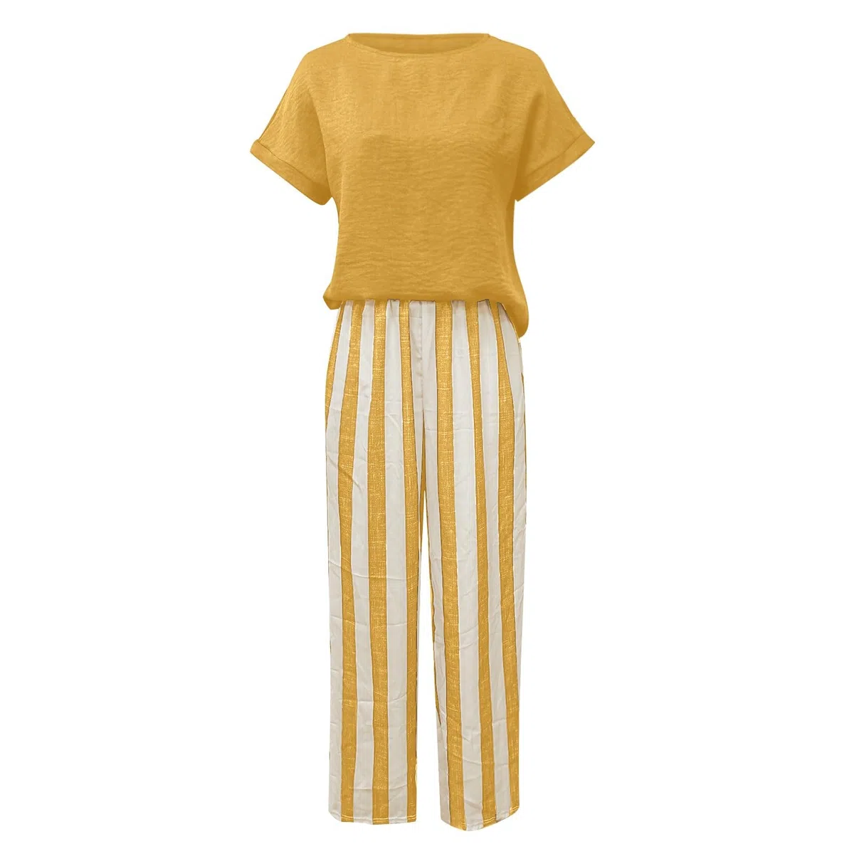 Completo Donna Elegante Completi Lino Estivo Tailleur Donna Estivo Relax Tuta Righe Pantalone Tempo Libero Slim Fit T-Shirt Coordinati Stile Boho Set da a Maniche Corte Abbinato Adatto All’Estate