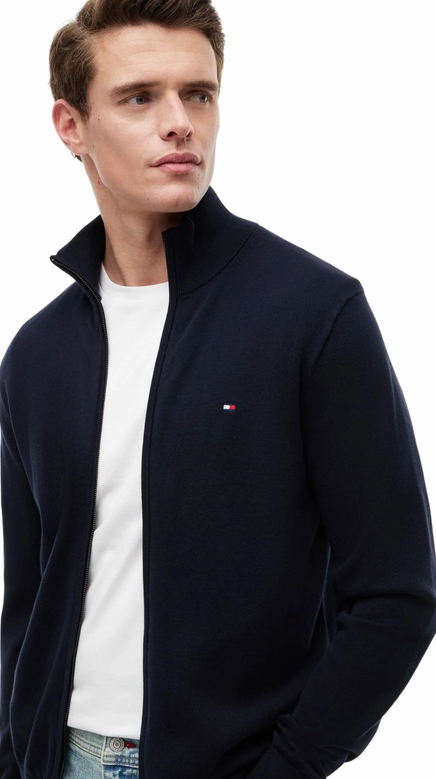 Tommy Hilfiger Uomo Pullover con Cerniera Essential Cotton Zip Thru Collo alla Coreana