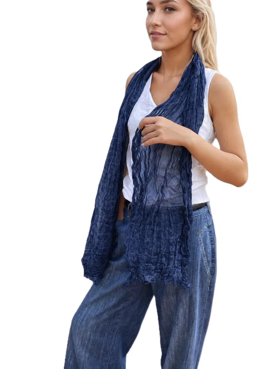 Sciarpa in lino unisex effetto crinkle – Krepp con struttura naturale per donna e uomo
