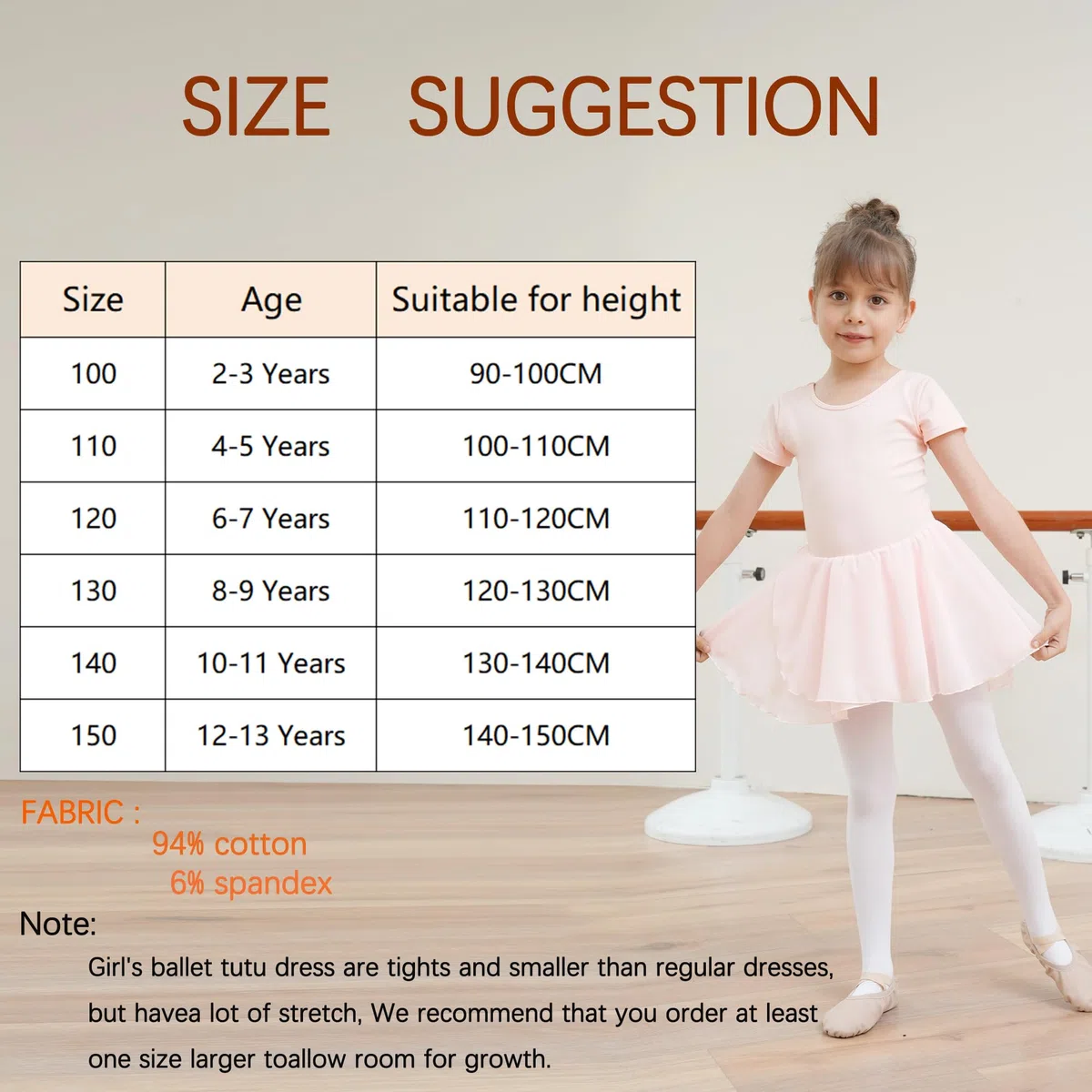 Ragazza Vestito da Balletto Body Ginnastica e Danza in Cotone a Maniche Corte con Chiffon Gonna Tutu per Bambini