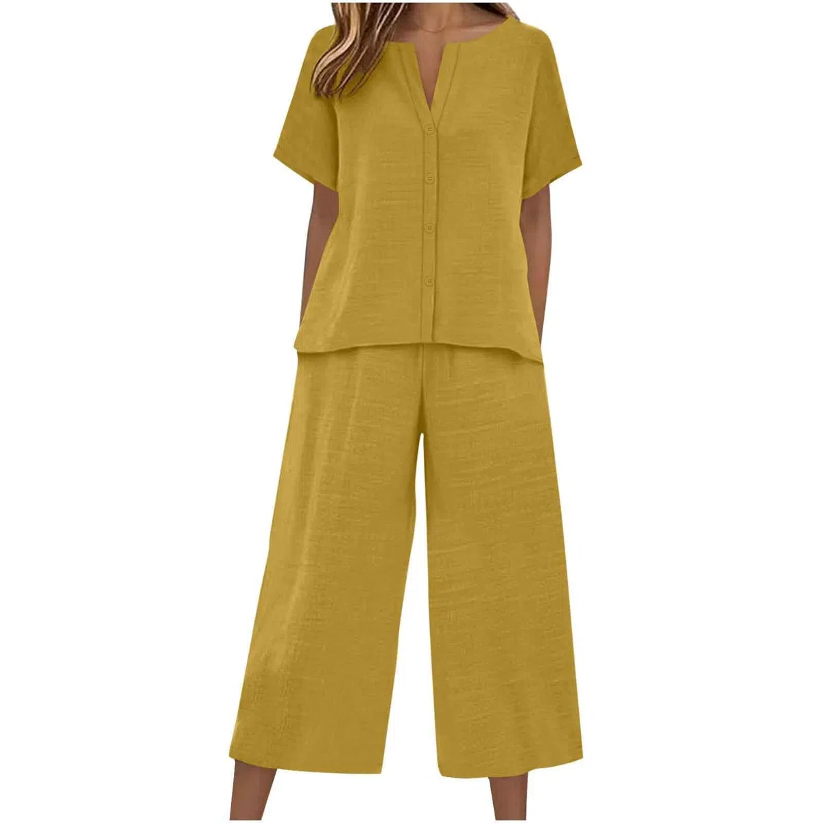 Tuta Donna in Lino Estiva Leggeri Completi Casual Tute T-Shirt e Pantaloni Lunghi Completo Elegante Cotone e Lino Taglie Forti Due Pezzi Mare Tute Curvy da Spiaggia Vacanza