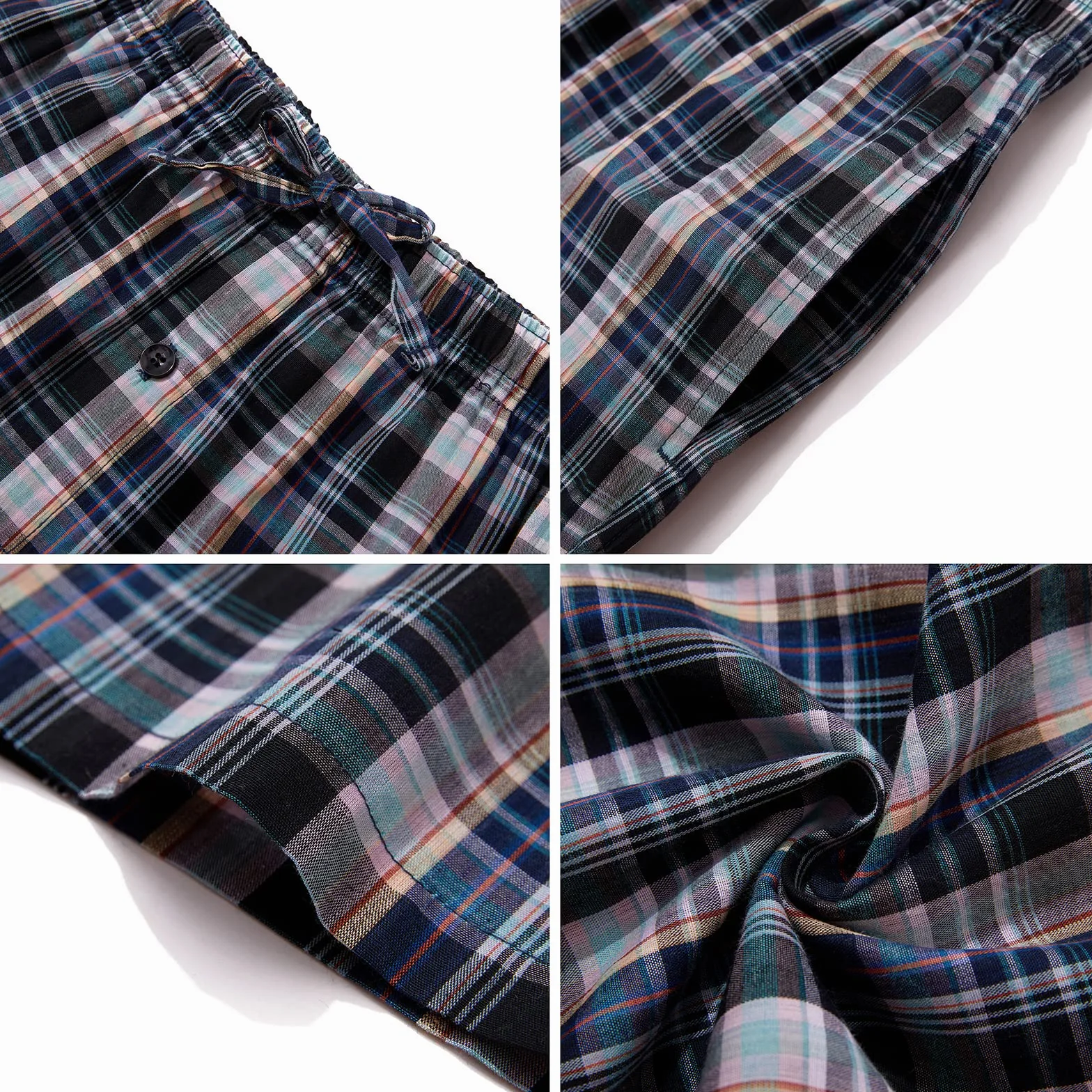 Pantaloni del Pigiama da Uomo in Cotone, con Fantasia a Quadri, con Tasche e Bottoni, Confezione da 3 pezzi