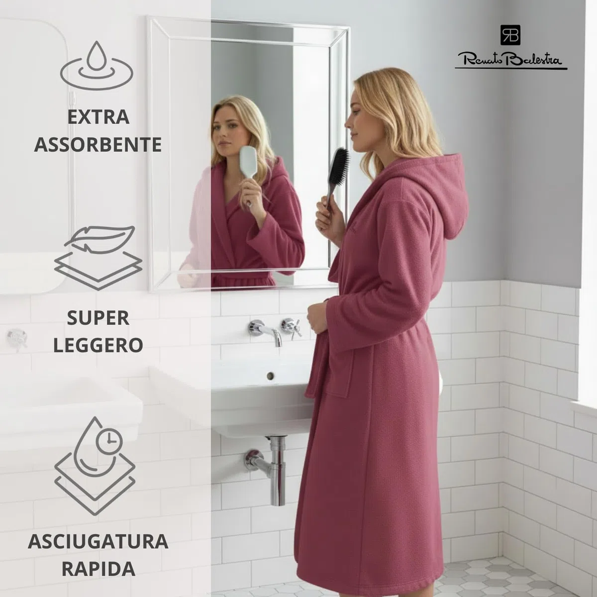 Intimitaly Renato Balestra - Accappatoio in Microfibra Uomo e Donna - Unisex con Cappuccio, Tasche e Cintura, Leggero e Morbido, per Viaggio, Piscina, Palestra