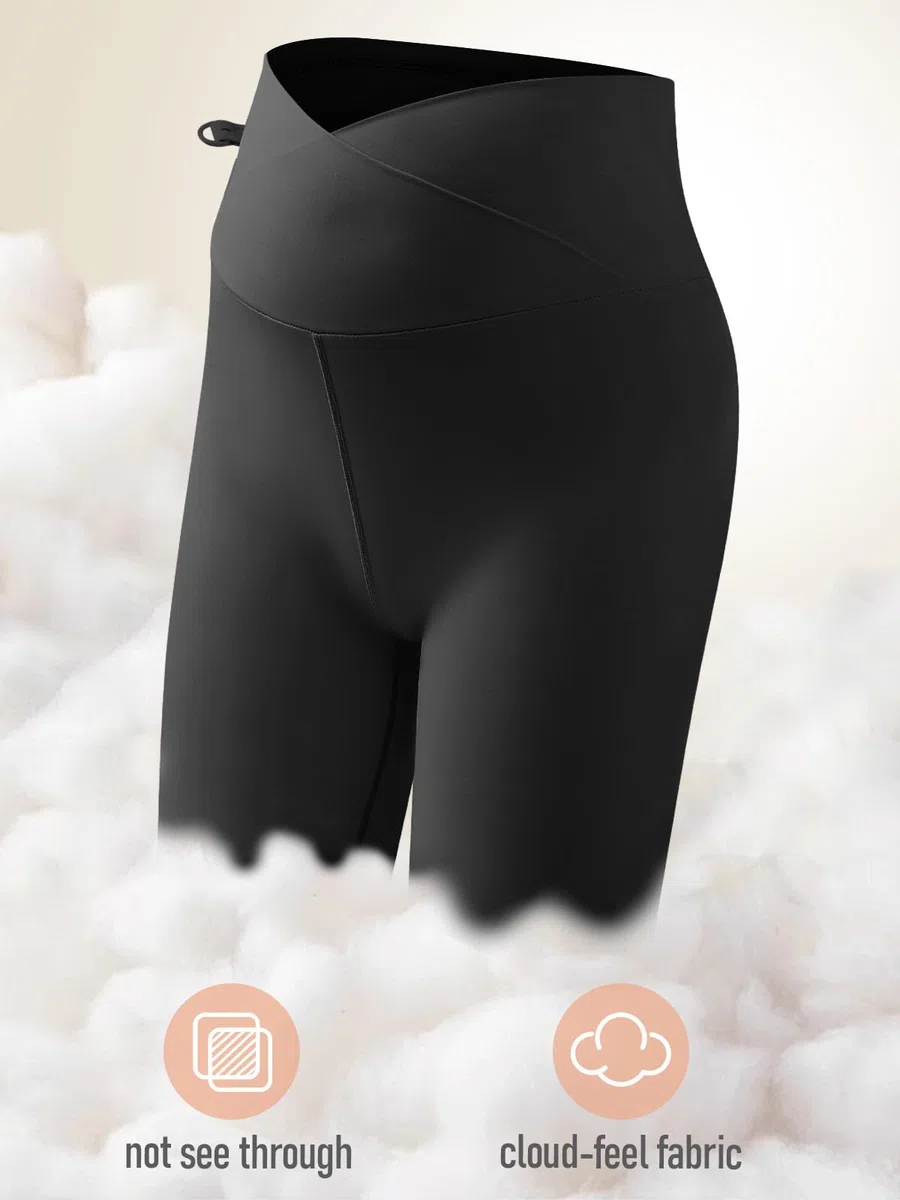 Pantaloncini Premaman,Regolabile Leggings Corti da maternità da Donna,Estivi Pantacollant Gravidanza sopra la Pancia Nero L