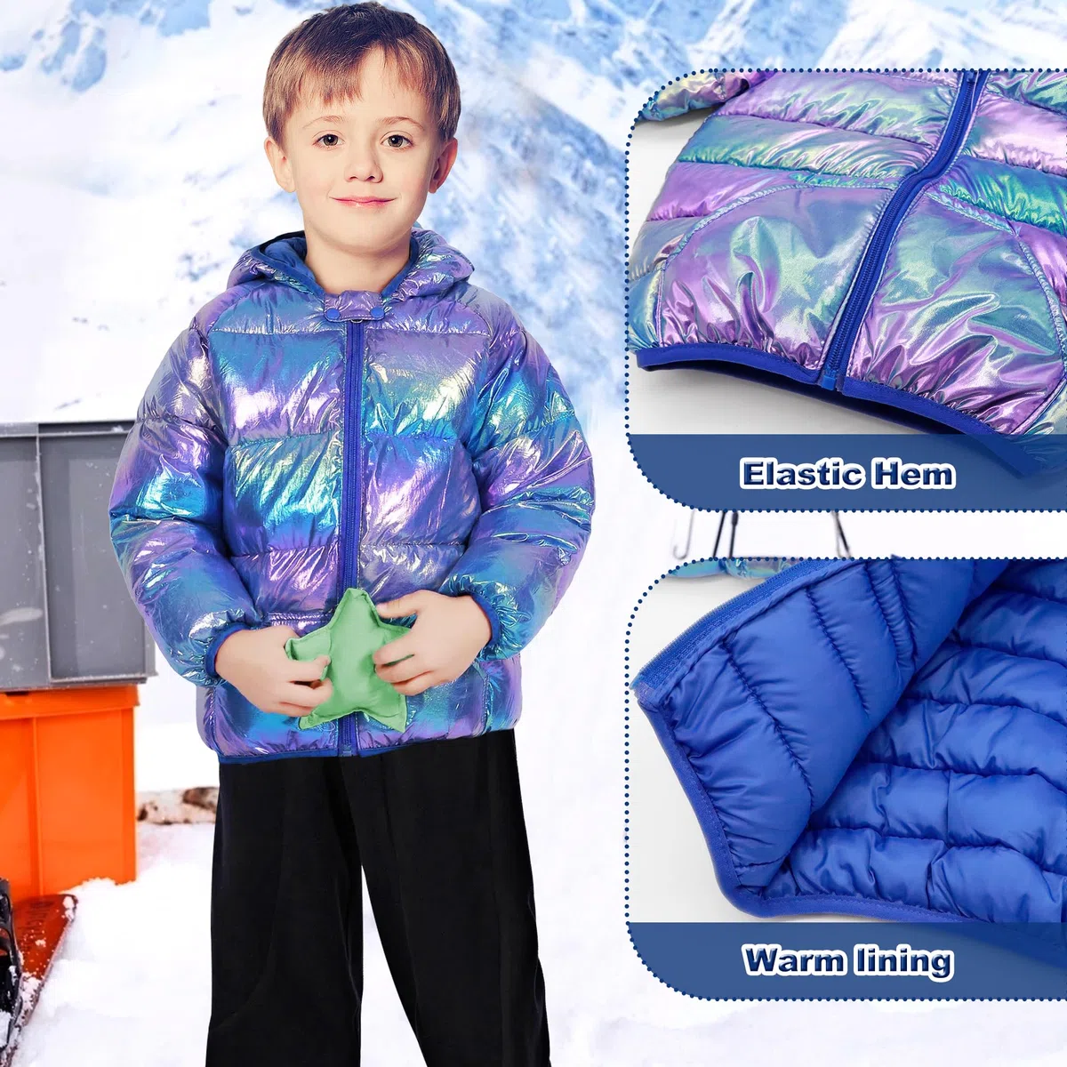JinBei Bambini Invernale Giacca, Bambina Cappotto con Cappuccio Caldo Leggero Impermeabile Antivento Giubbino Ragazzi Giubbotti Outfits Piumino con Tasche 1-5 Anni
