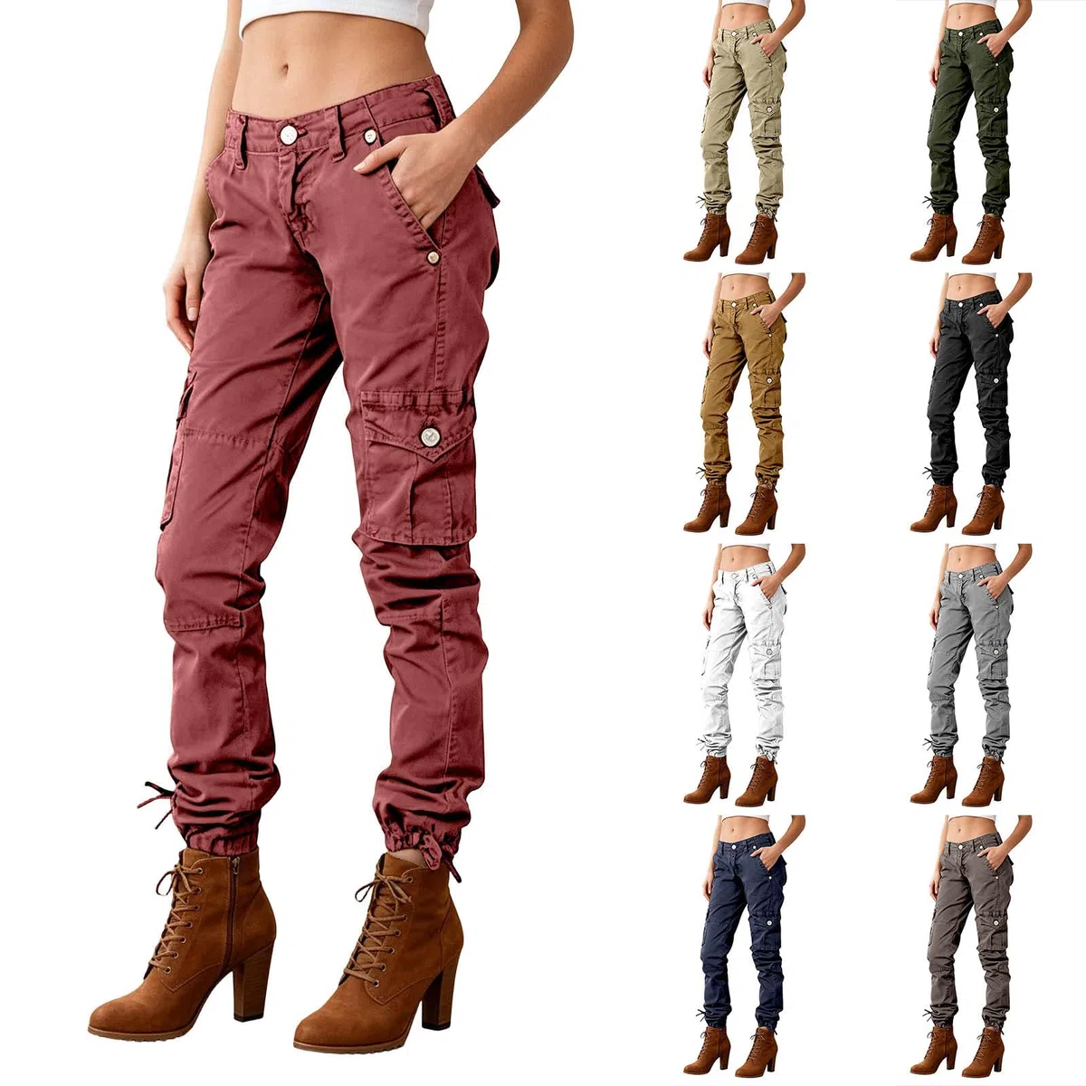 Pantaloni da lavoro da donna, a gamba dritta, stile cargo, vintage, leggeri, estivi, in tessuto, a vita bassa, traspiranti, con tasche, per attività all'aria aperta, streetwear