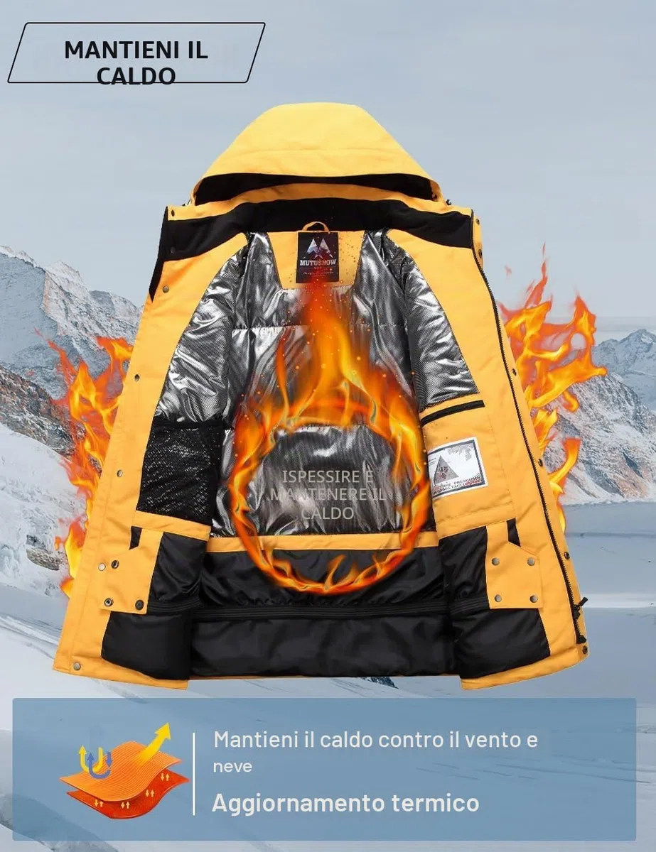 HOUZONIY Giacca da sci da Uomo e pantaloni Set, tuta da neve isolata antivento, cappotto da neve invernale caldo per snowboard