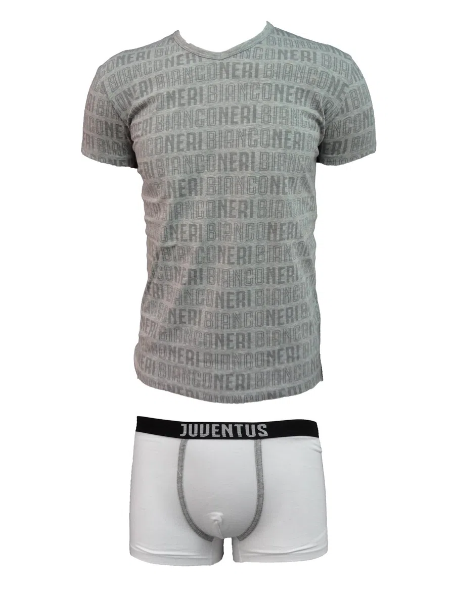 JUVENTUS Coordinato Ragazzo Boxer + t-Shirt Scollo V Cotone Elasticizzato Prodotto Ufficiale Juve Art. JU12055 (16 Anni, Grigio)