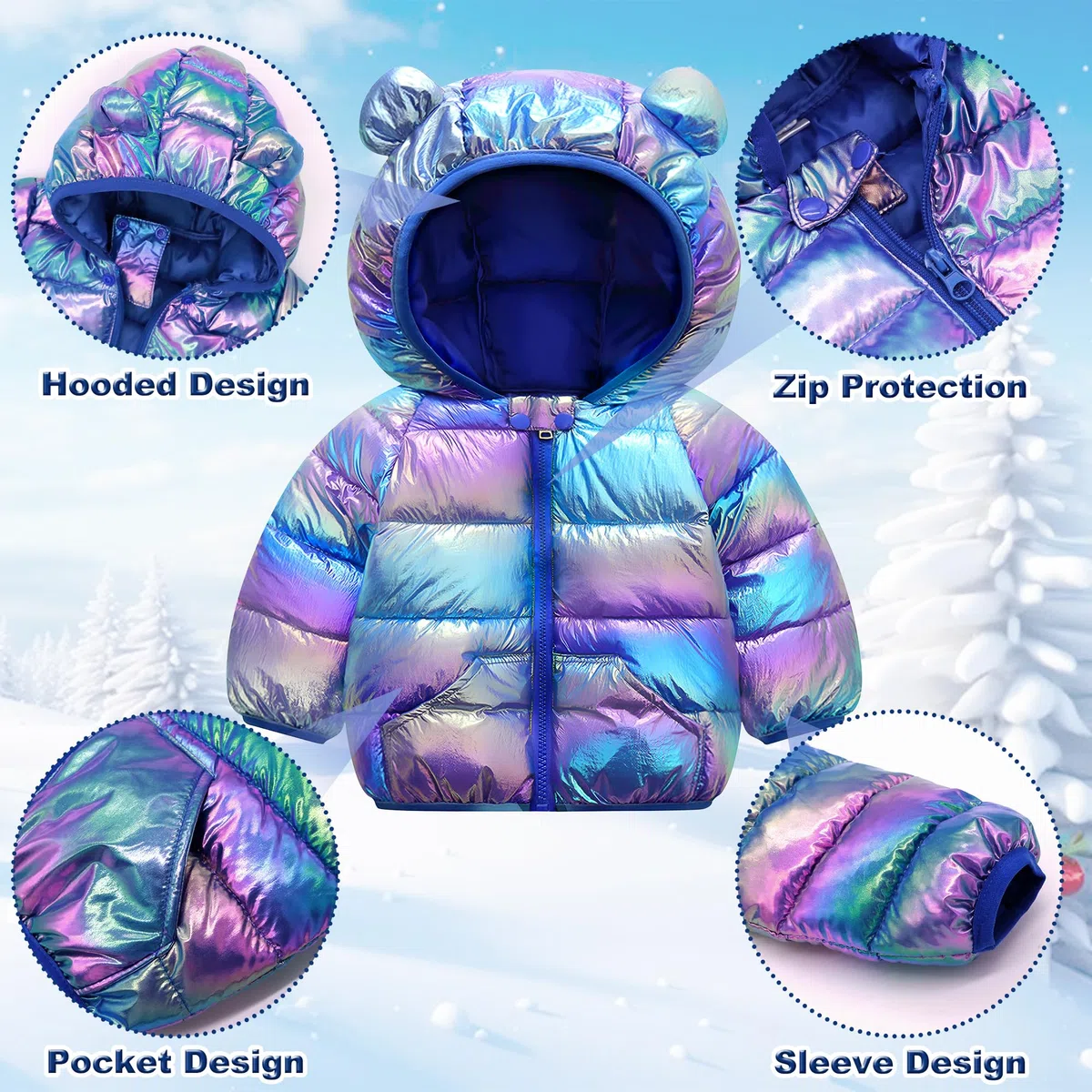 JinBei Bambini Invernale Giacca, Bambina Cappotto con Cappuccio Caldo Leggero Impermeabile Antivento Giubbino Ragazzi Giubbotti Outfits Piumino con Tasche 1-5 Anni